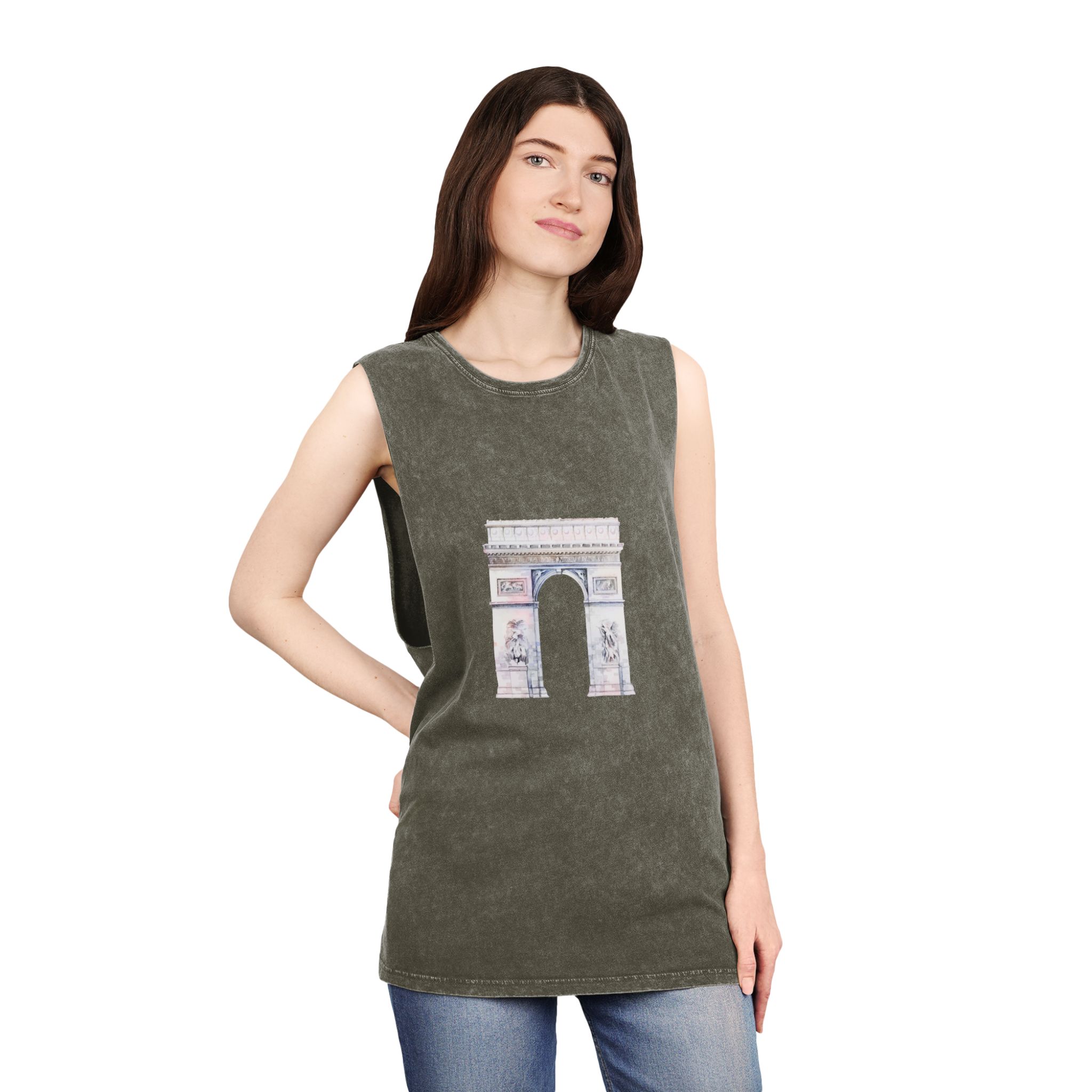 Arc de Triomphe Paris Vector Unisex Stonewash Tank Top - Image 8