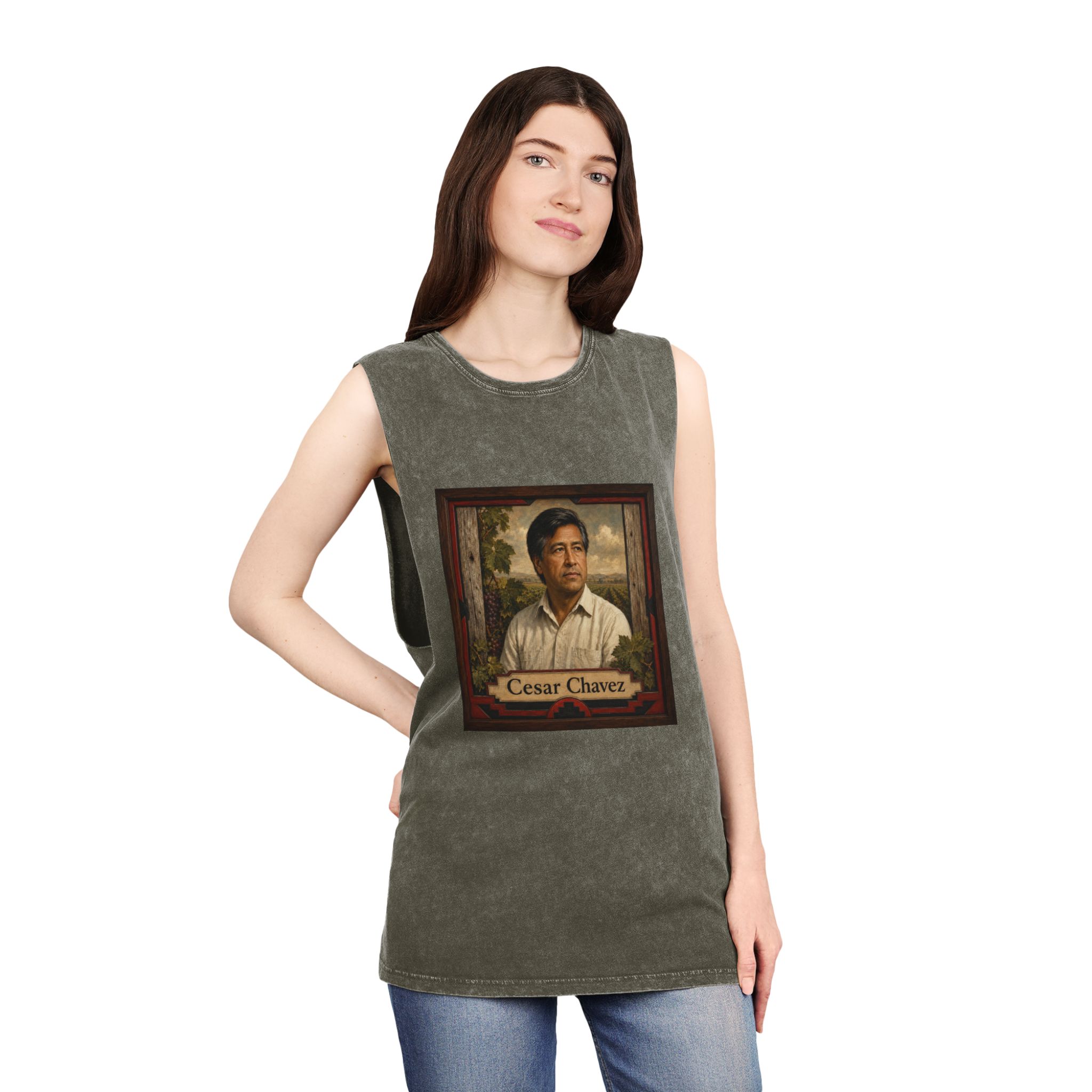 Cesar Chavez Unisex Stonewash Tank Top - Image 8