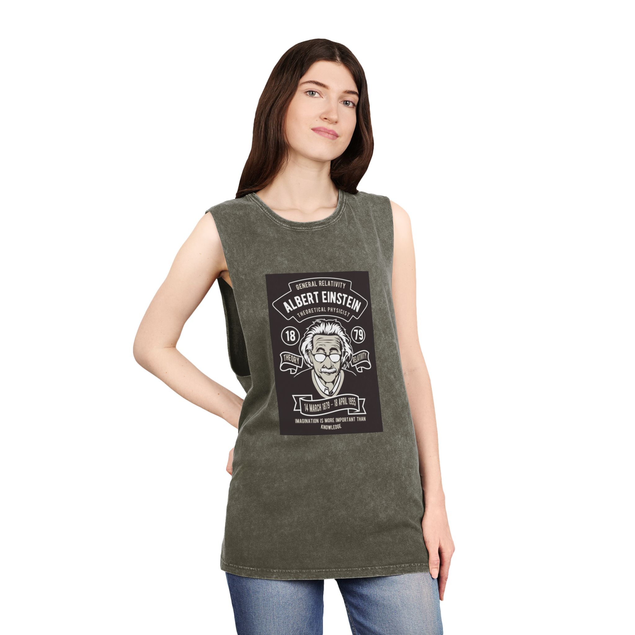 Albert Einstein Copia Unisex Stonewash Tank Top - Image 8