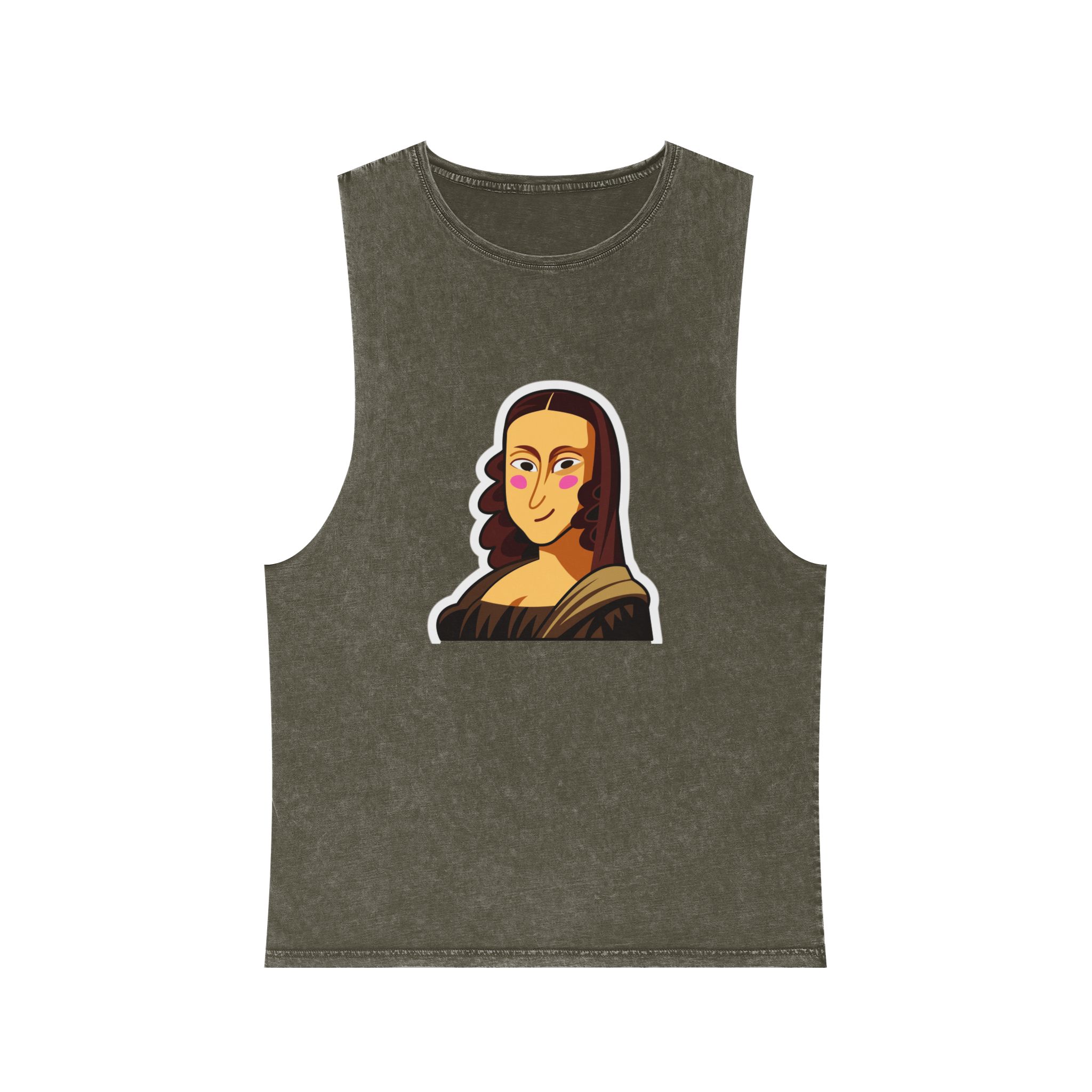 Cartoon Mona Lisa Sticker Unisex Stonewash Tank Top - Image 5
