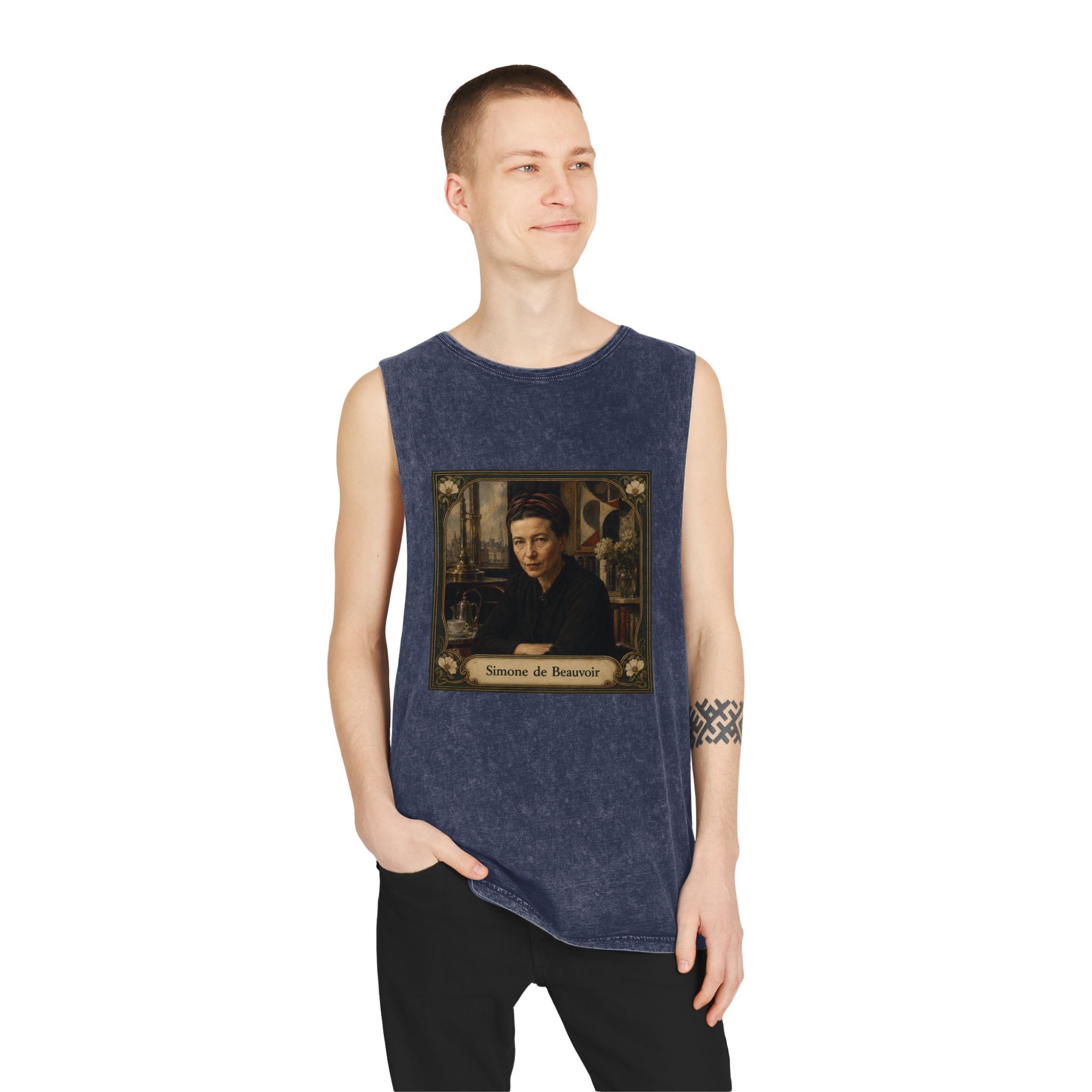 Simone de Beauvoir Unisex Stonewash Tank Top - Image 15