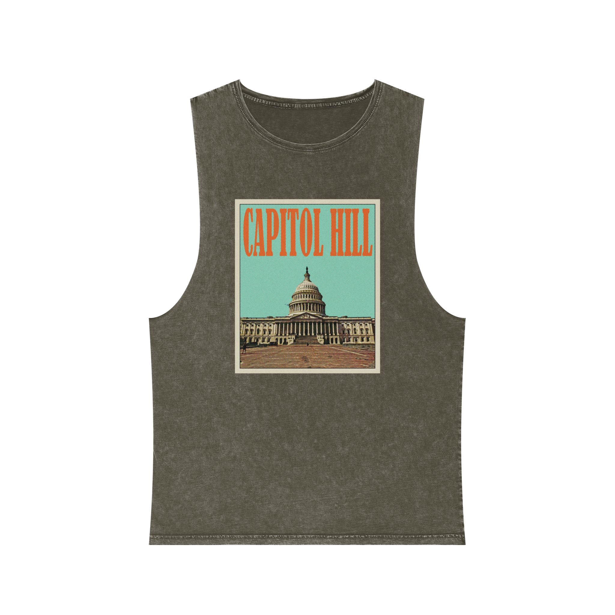 Capitol Hill Retro Travel Poster Unisex Stonewash Tank Top - Image 5