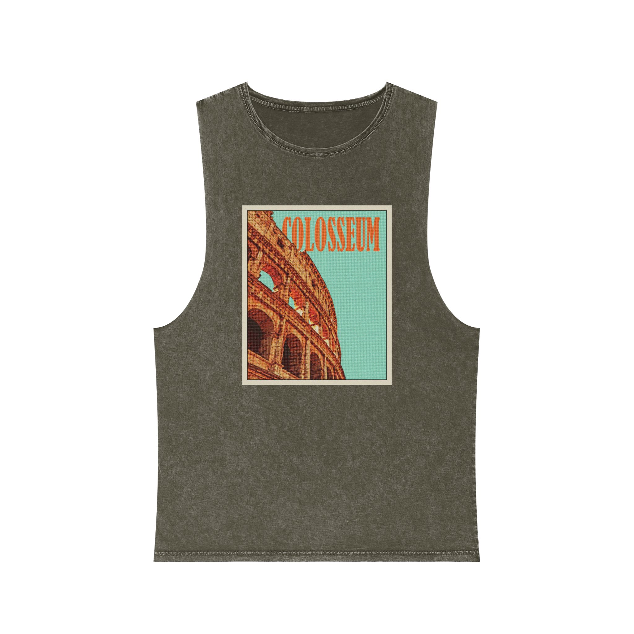 Colosseum Retro Travel Poster (2) Unisex Stonewash Tank Top - Image 5