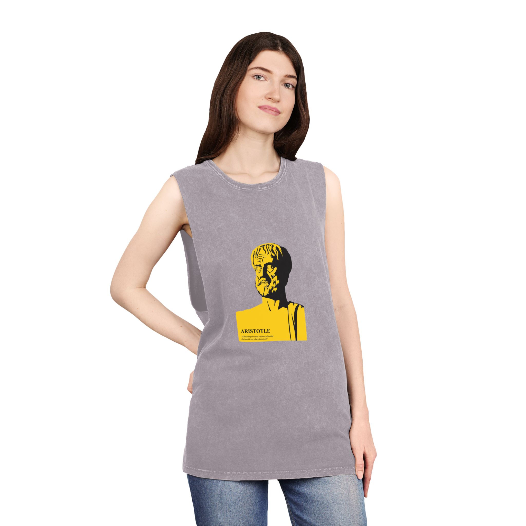 Aristotle Silhuette Flat Art Graphic Art Aristotle With Quote Unisex Stonewash Tank Top - Image 20