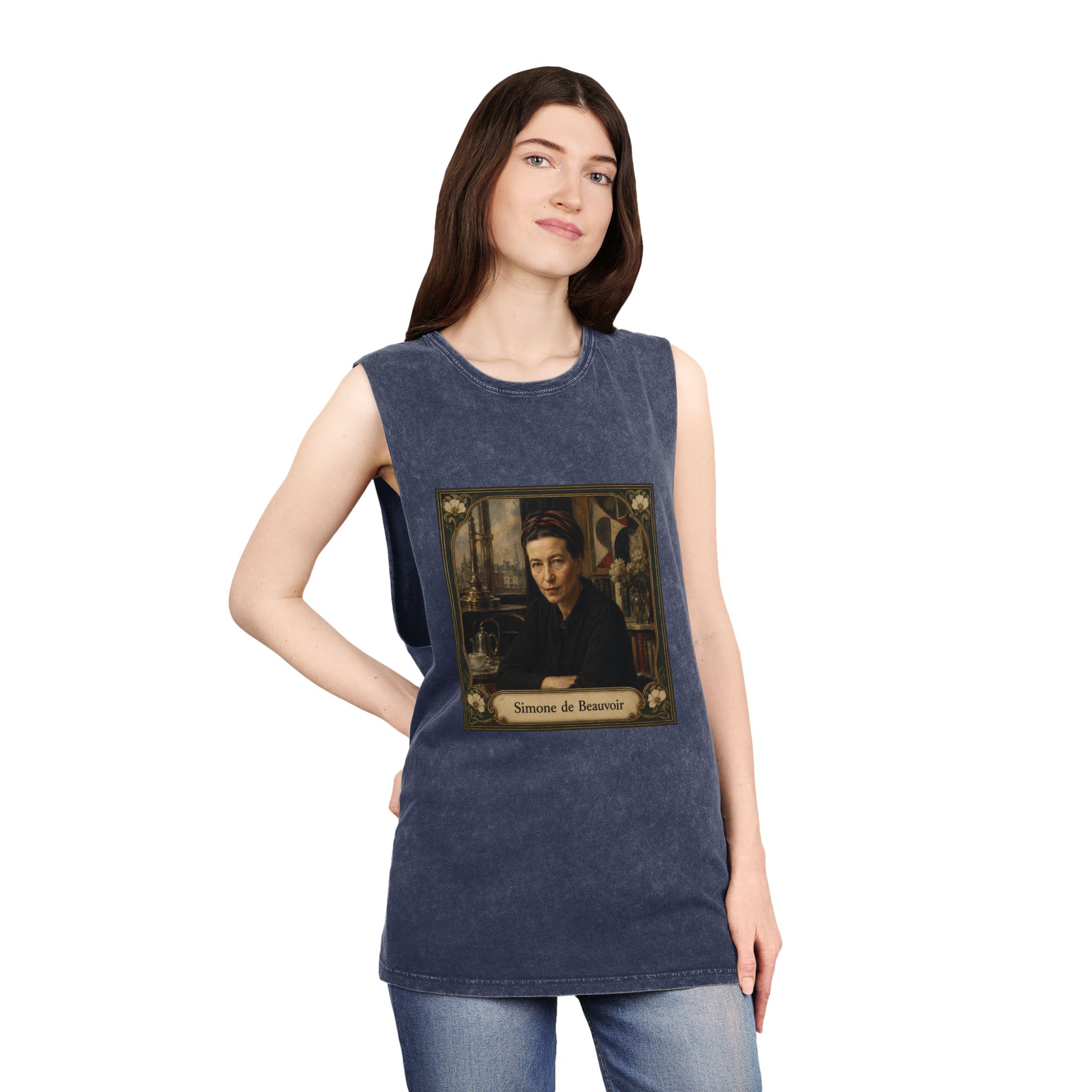 Simone de Beauvoir Unisex Stonewash Tank Top - Image 16