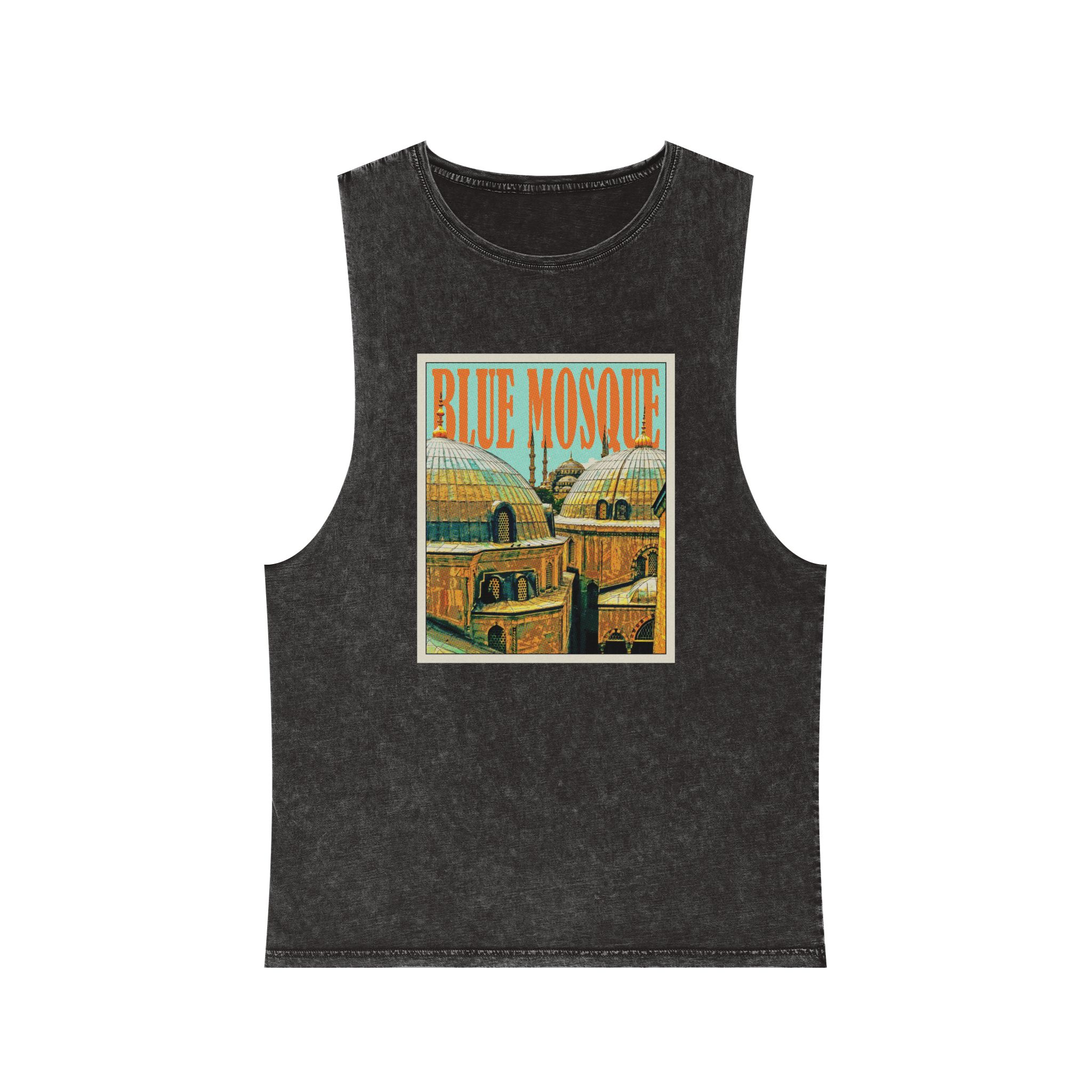 Blue Mosque Retro Travel Poster (1) Unisex Stonewash Tank Top