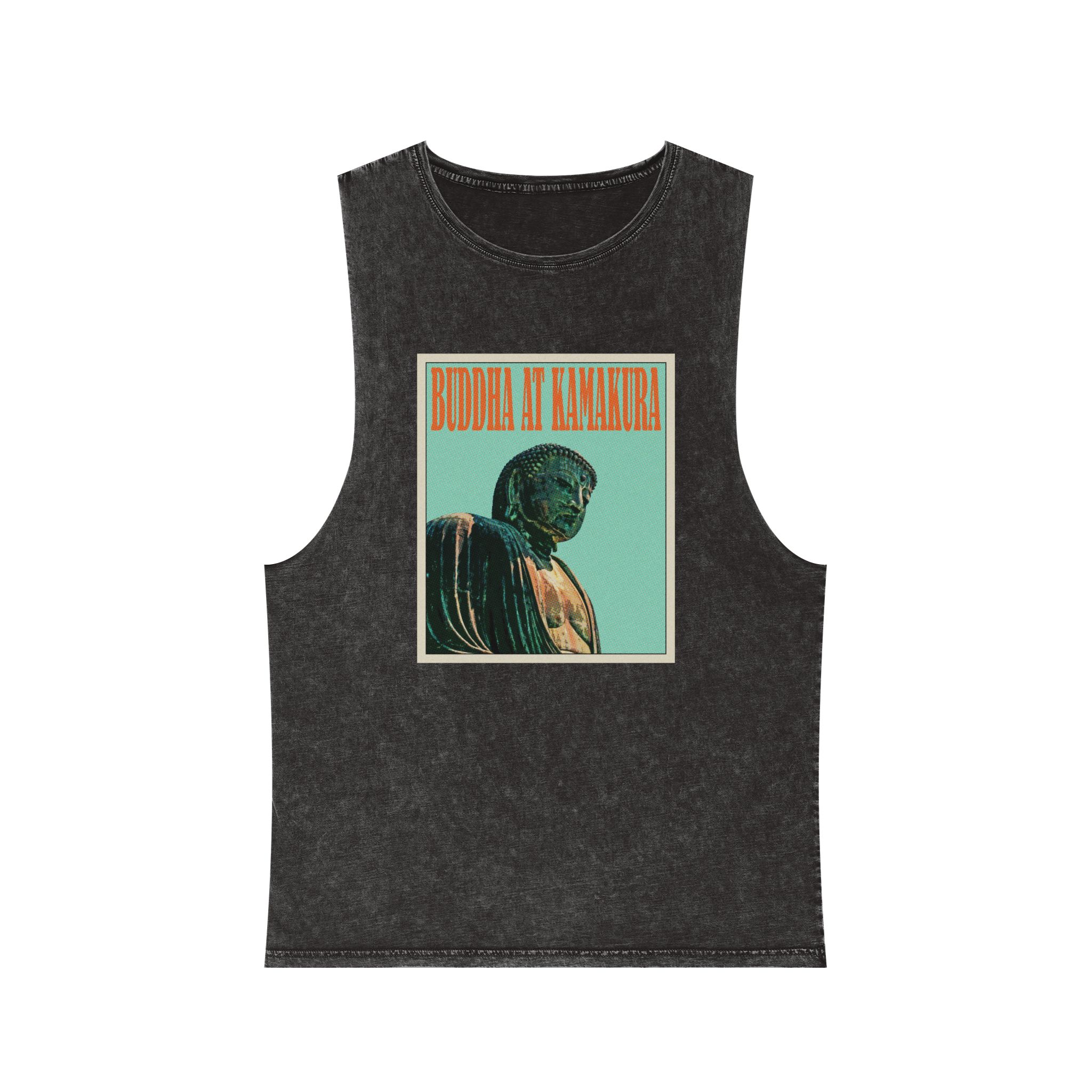 Buddha Kamakura Retro Travel Poster Unisex Stonewash Tank Top