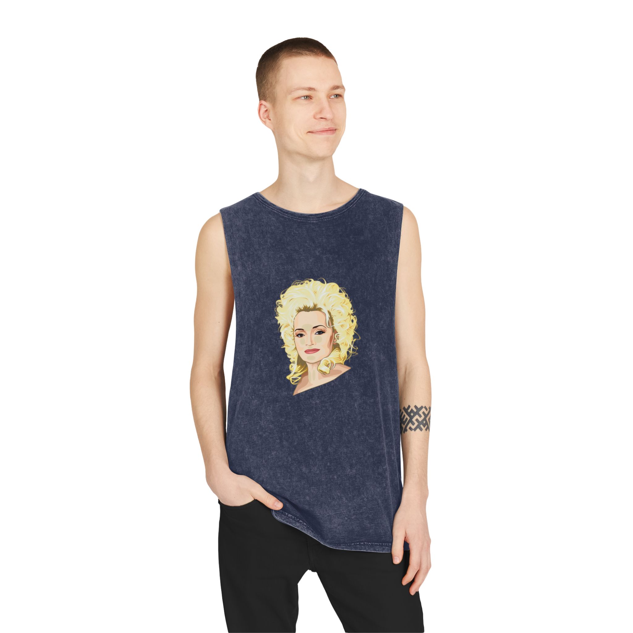 Dolly Parton Portrait Unisex Stonewash Tank Top - Image 15