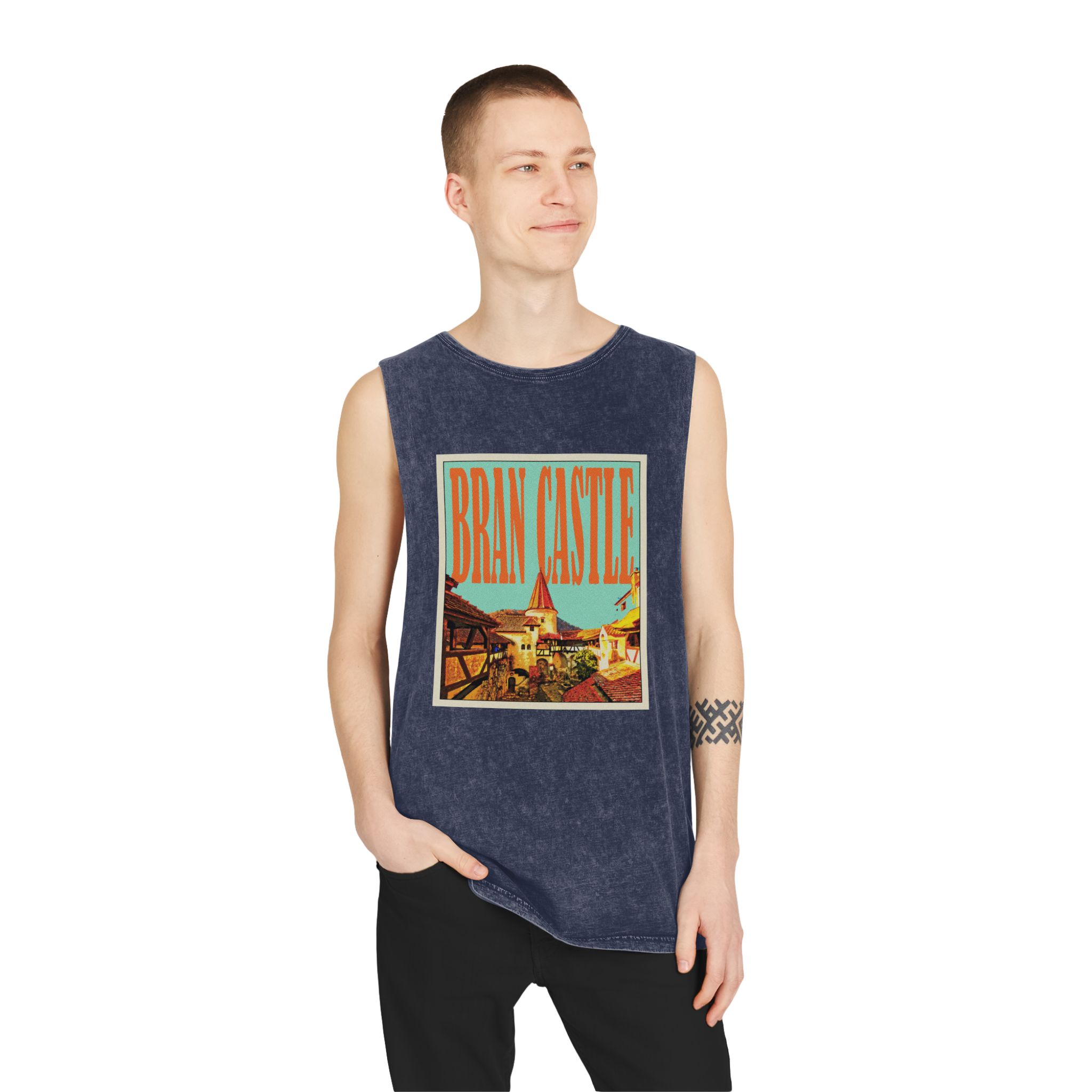 Bran Castle Retro Travel Poster (1) Unisex Stonewash Tank Top - Image 15