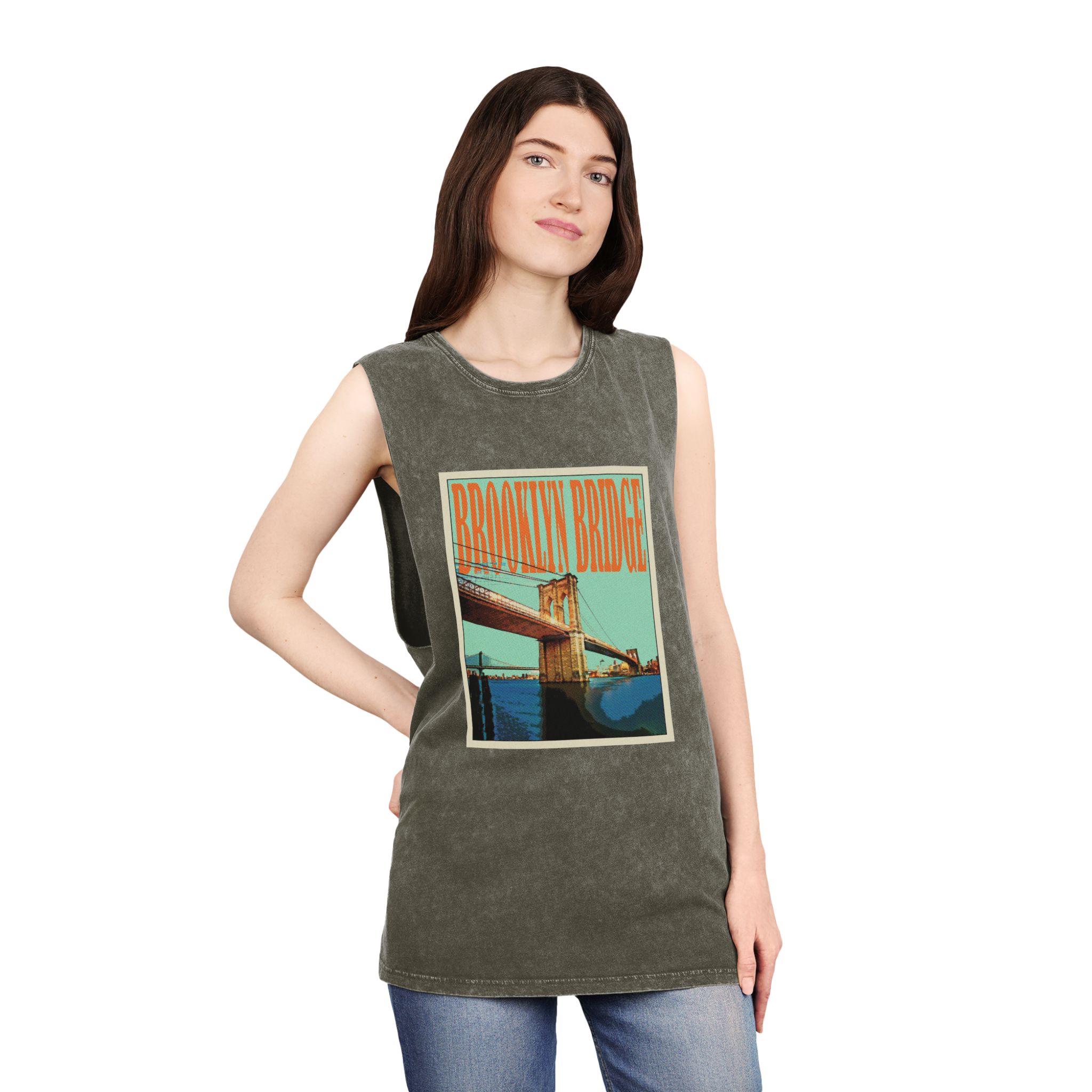 Brooklyn Bridge Retro Travel Poster Unisex Stonewash Tank Top - Image 8