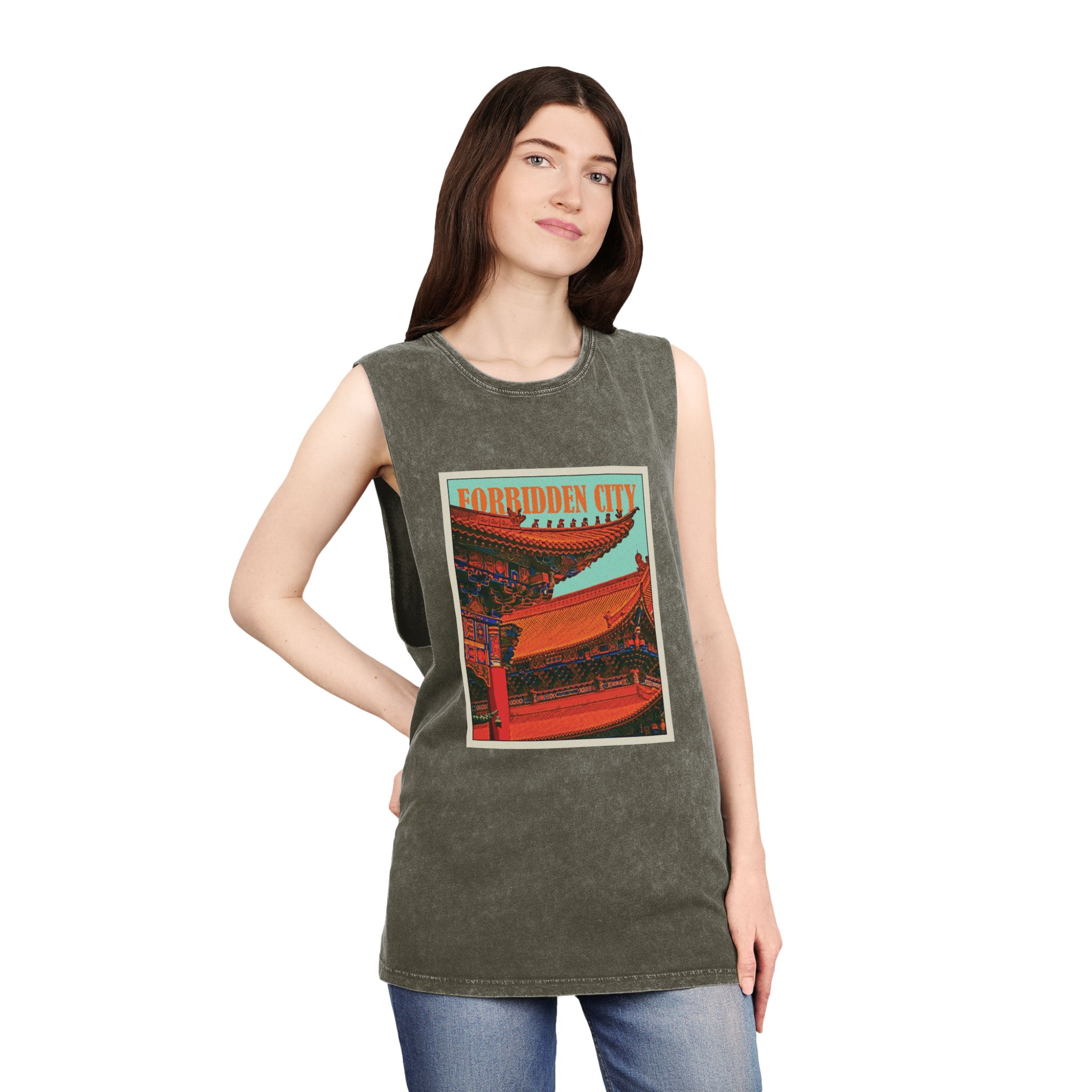 Forbidden City Retro Travel Poster Unisex Stonewash Tank Top - Image 8