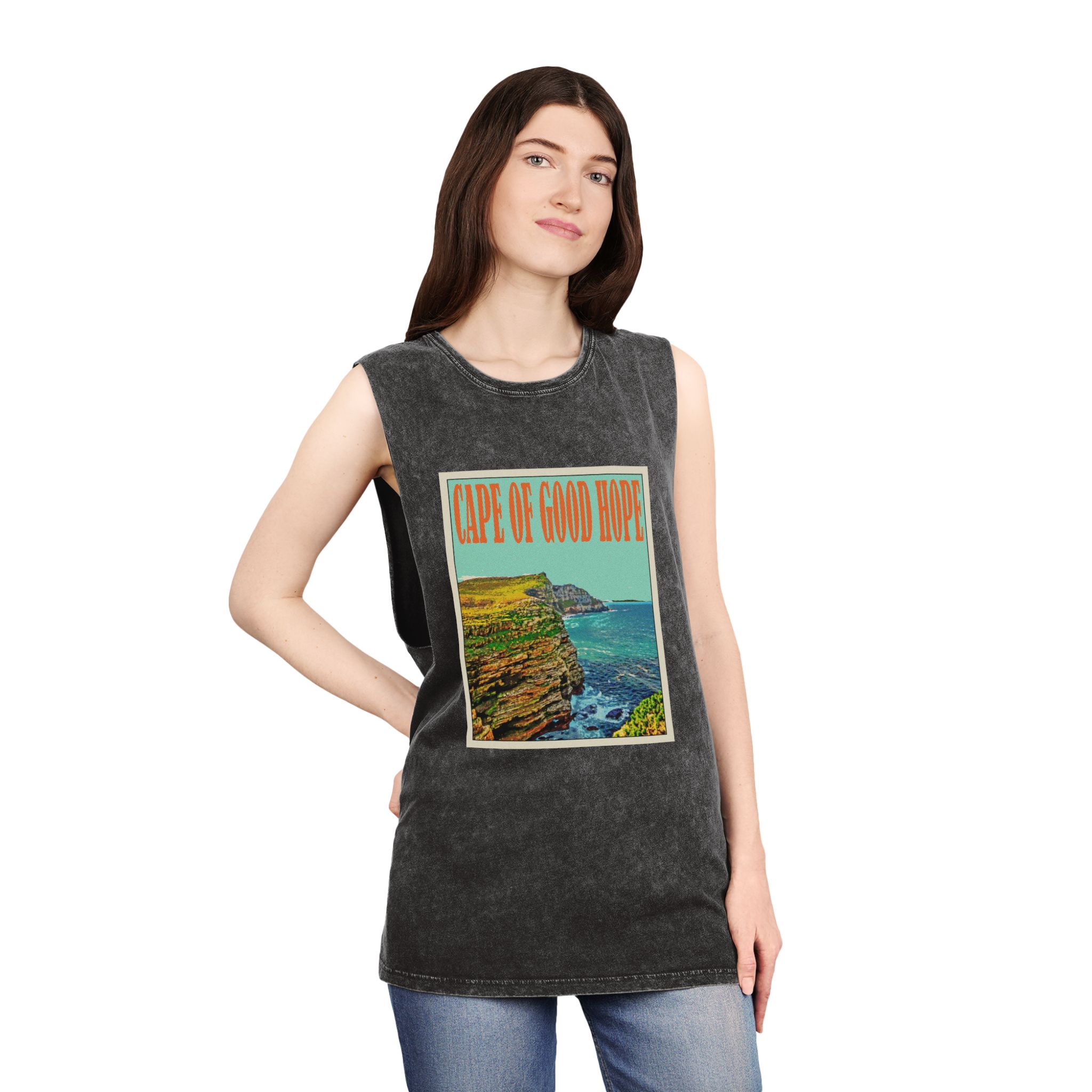 Cape Good Hope Retro Travel Poster Unisex Stonewash Tank Top - Image 4