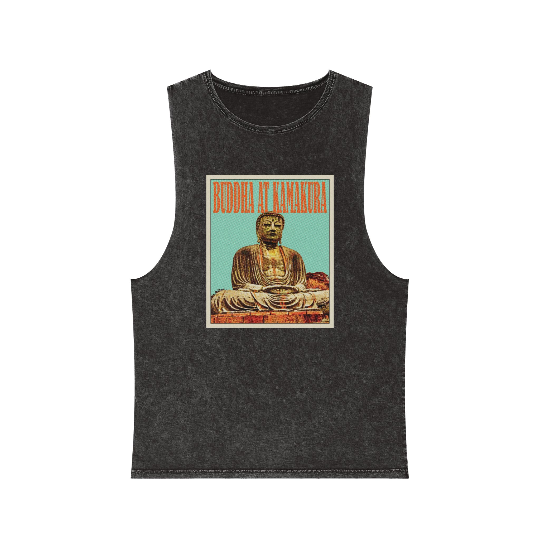 Buddha Kamakura Retro Travel Poster (1) Unisex Stonewash Tank Top