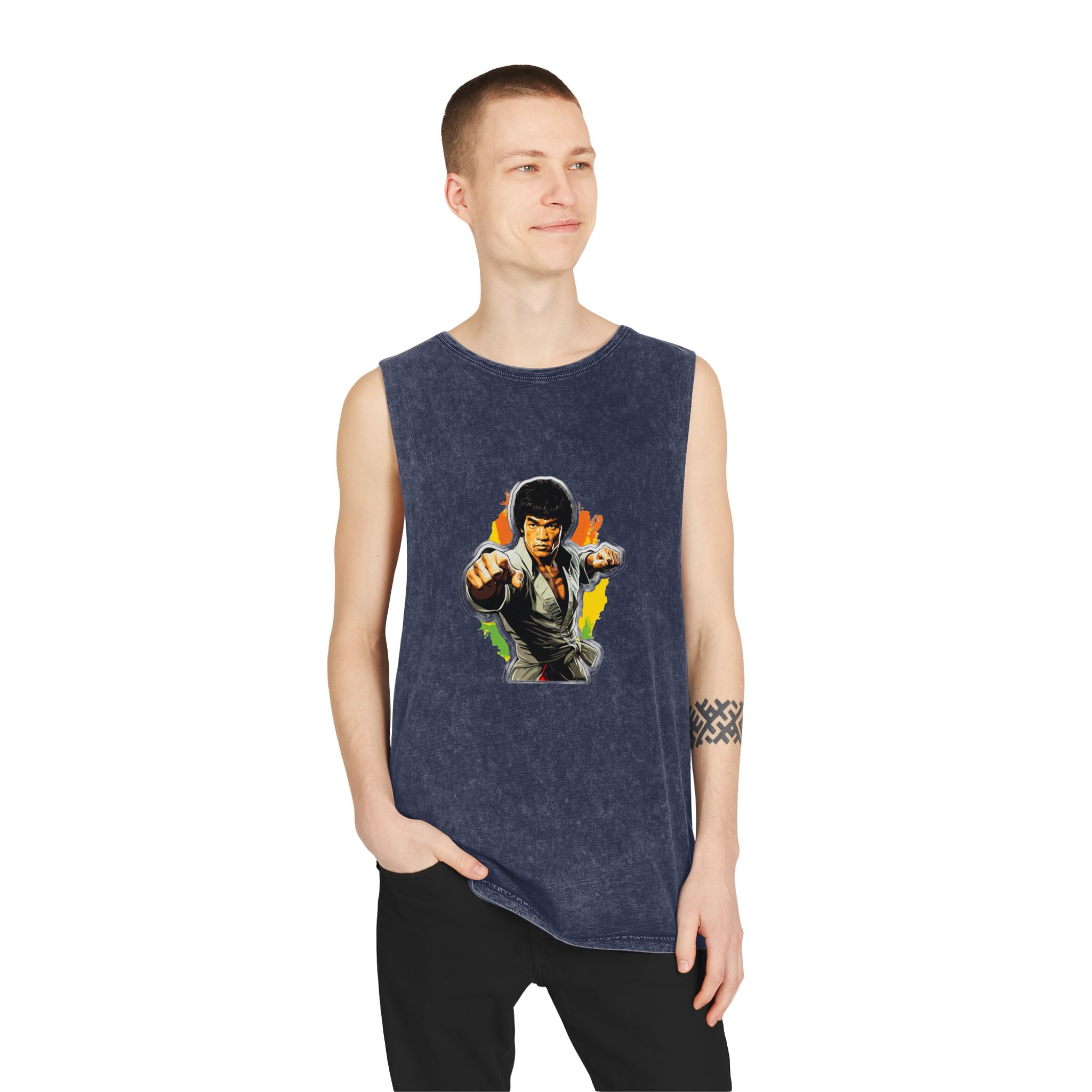 Bruce Lee In A Fighting Stance Unisex Stonewash Tank Top - Image 15
