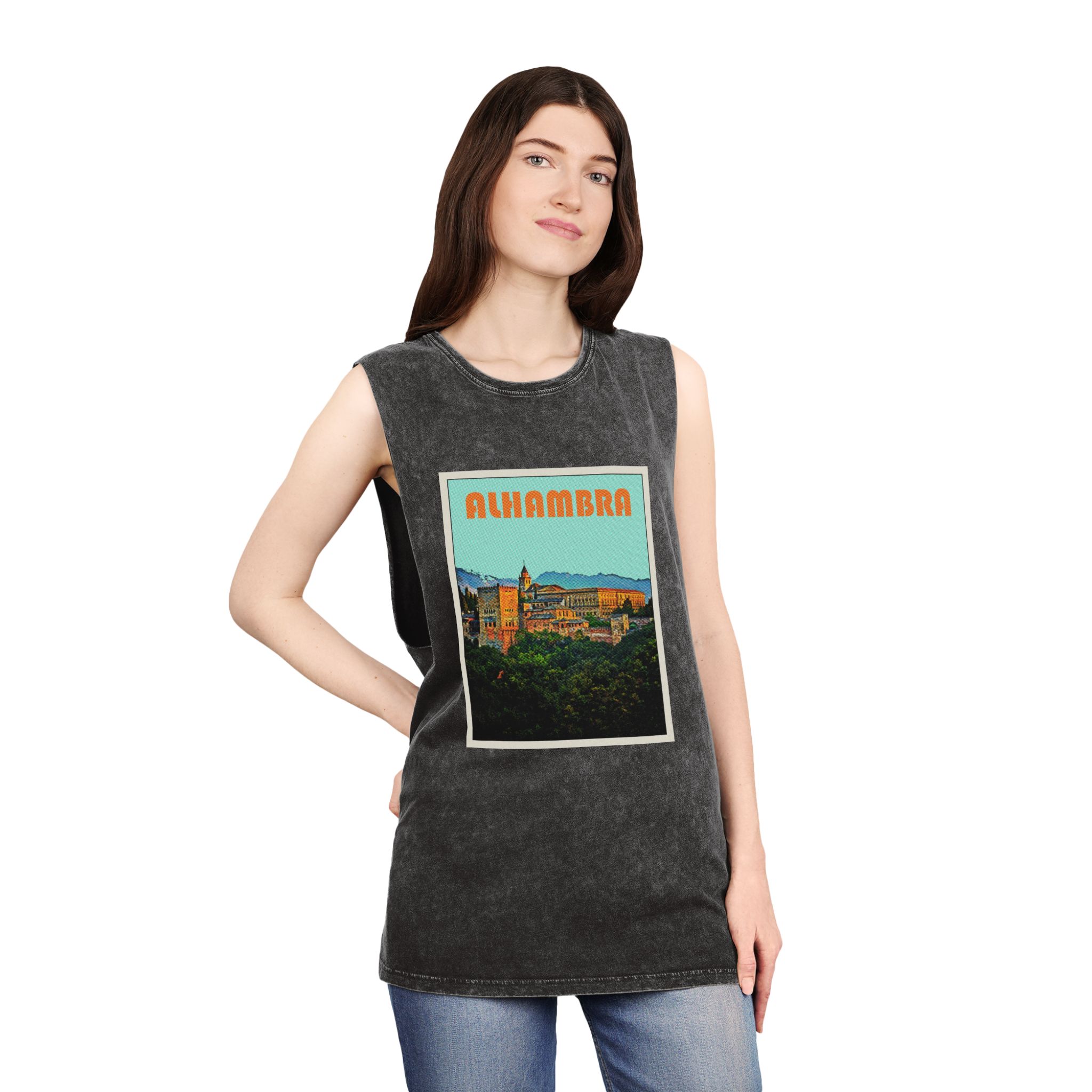 Alhambra Retro Travel Poster Unisex Stonewash Tank Top - Image 4