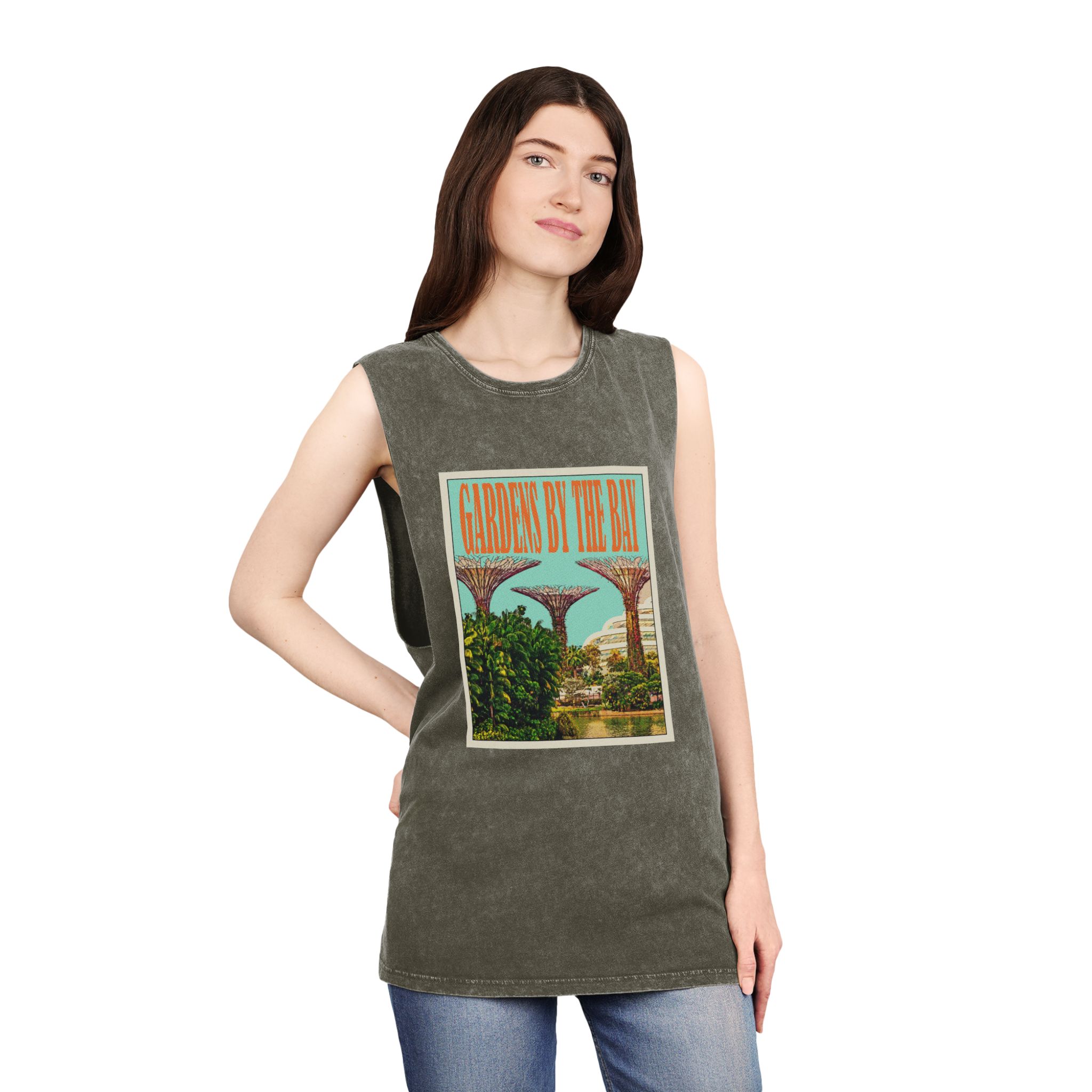 Gardens By Bay Retro Travel Poster (1) Unisex Stonewash Tank Top - Image 8
