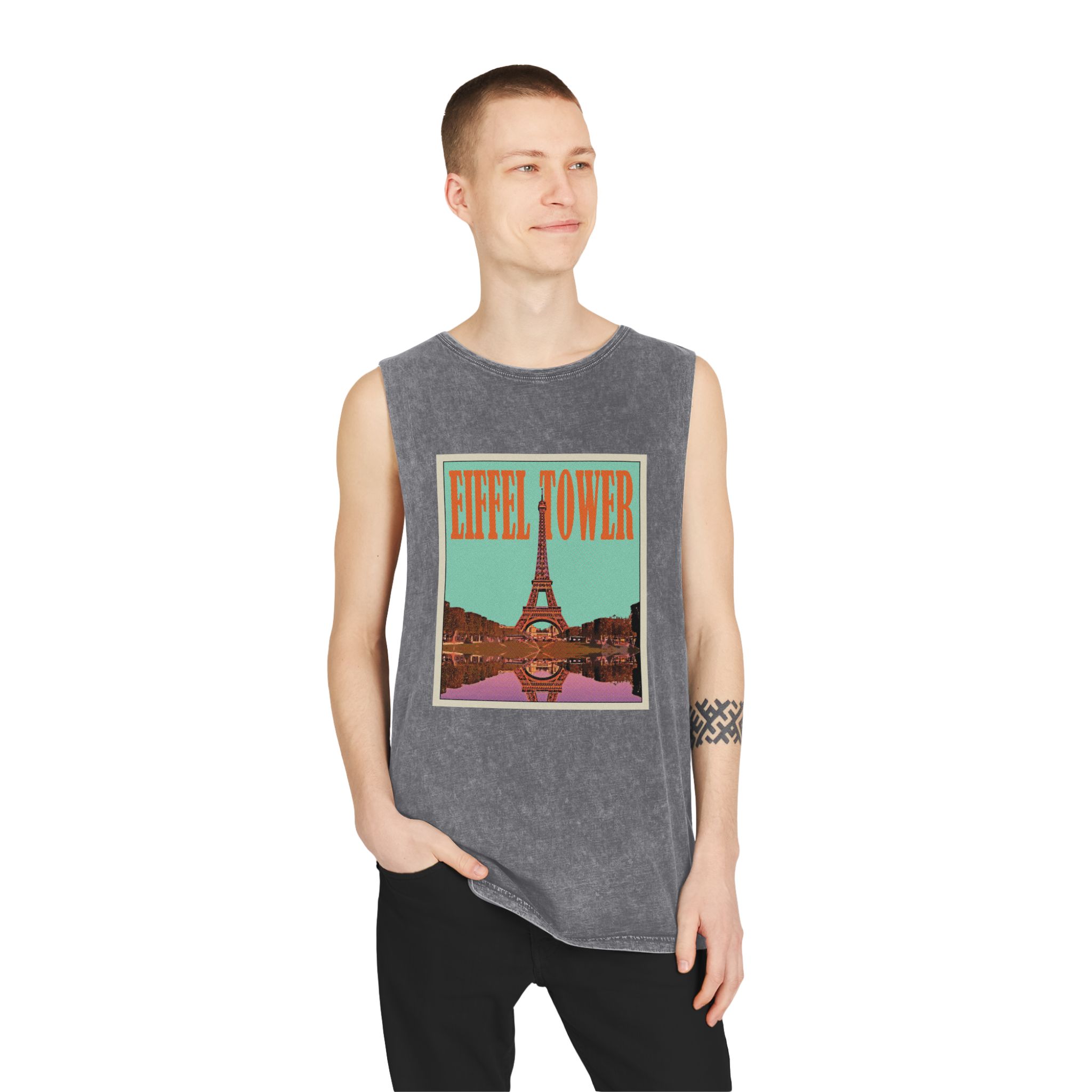 Eiffel Tower Retro Travel Poster Unisex Stonewash Tank Top - Image 11