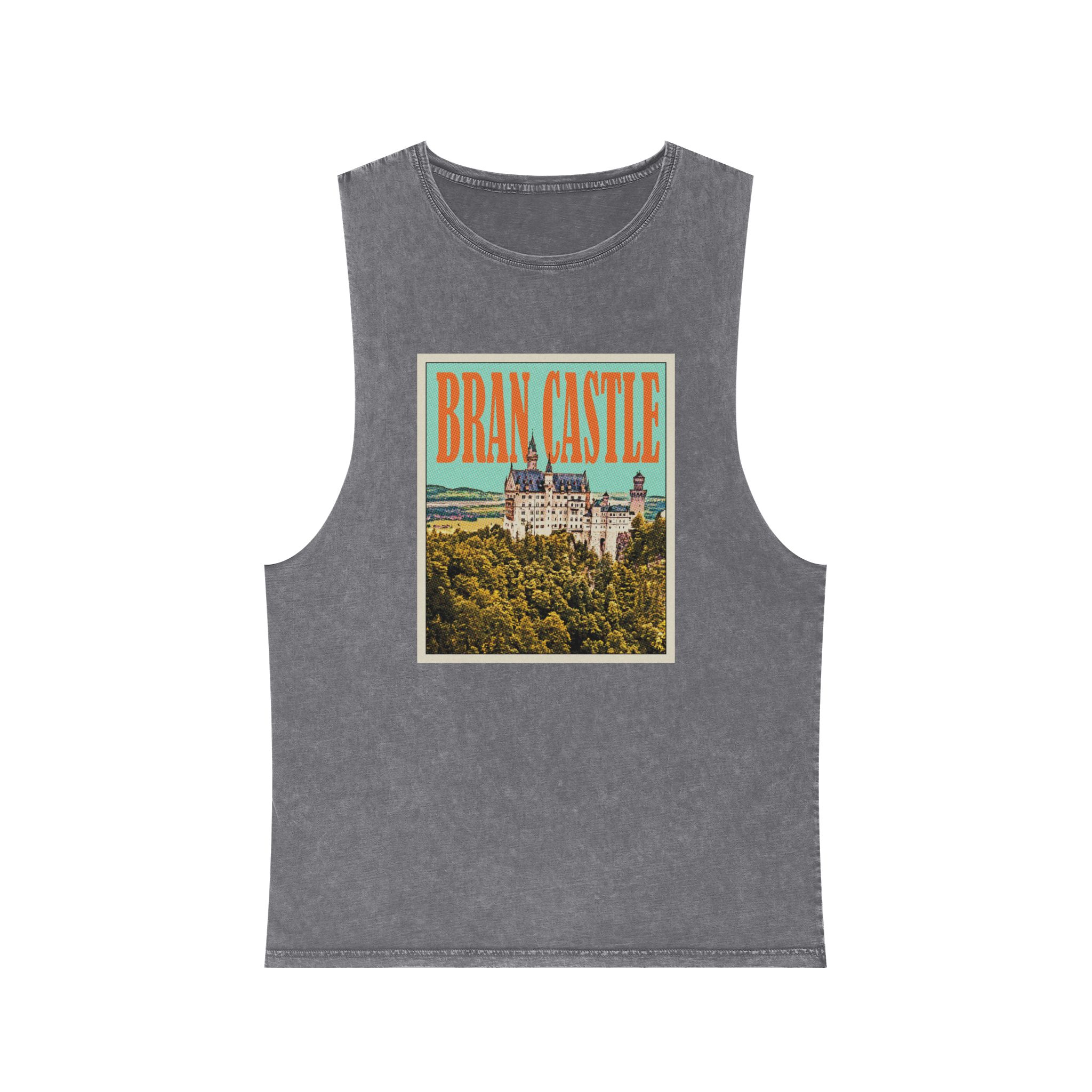 Bran Castle Retro Travel Poster Unisex Stonewash Tank Top - Image 9