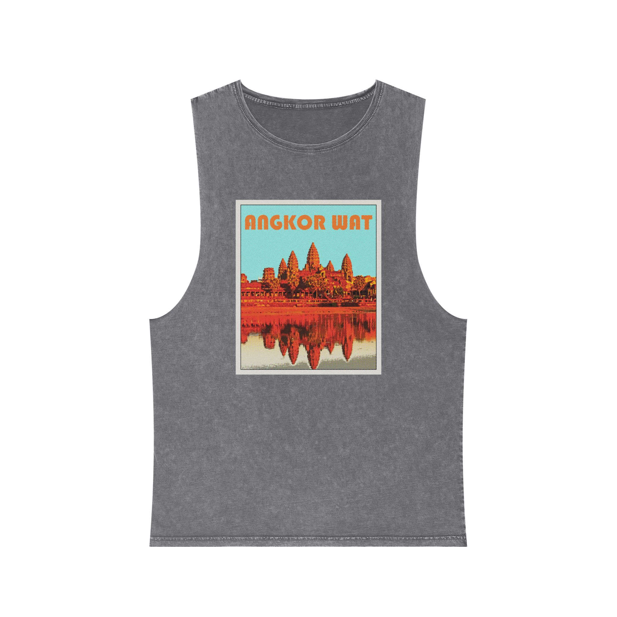 Angkor Wat Retro Travel Poster (1) Unisex Stonewash Tank Top - Image 9