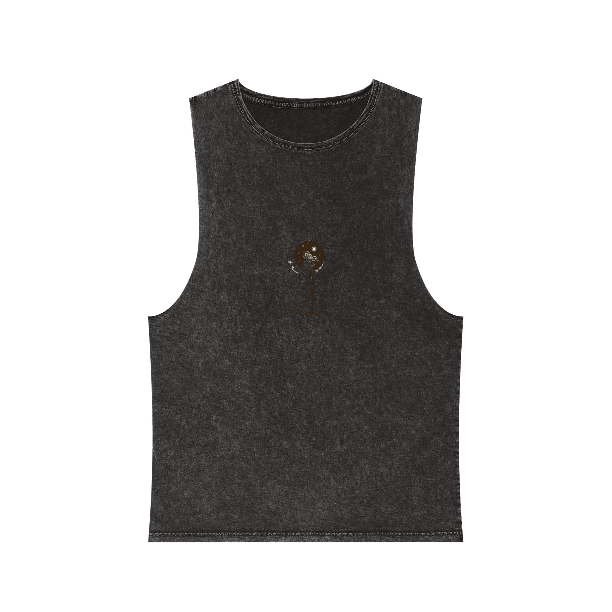 Engraving Illustration Selene Greek Moon Goddess Vector Template Unisex Stonewash Tank Top