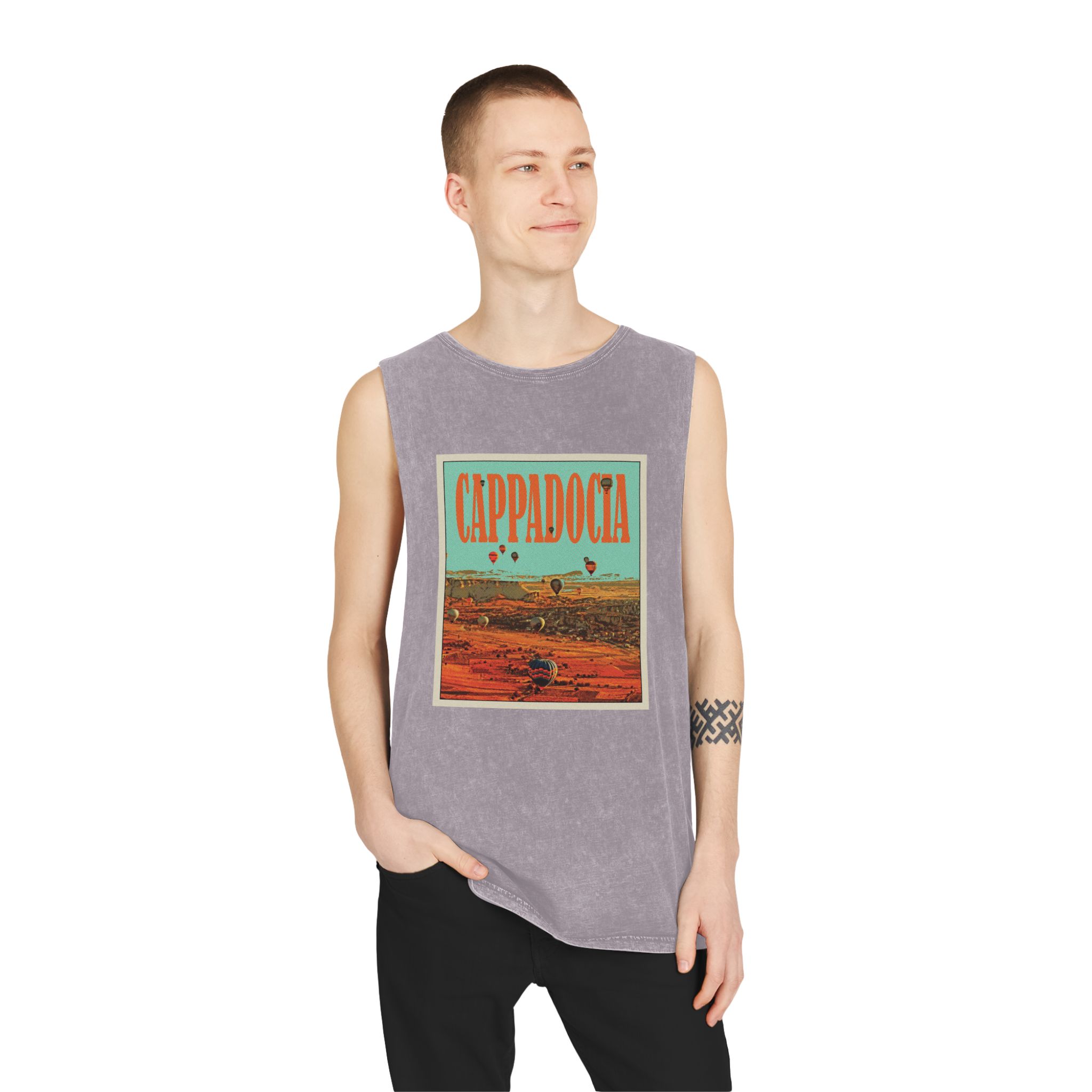 Cappadocia Retro Travel Poster Unisex Stonewash Tank Top - Image 19