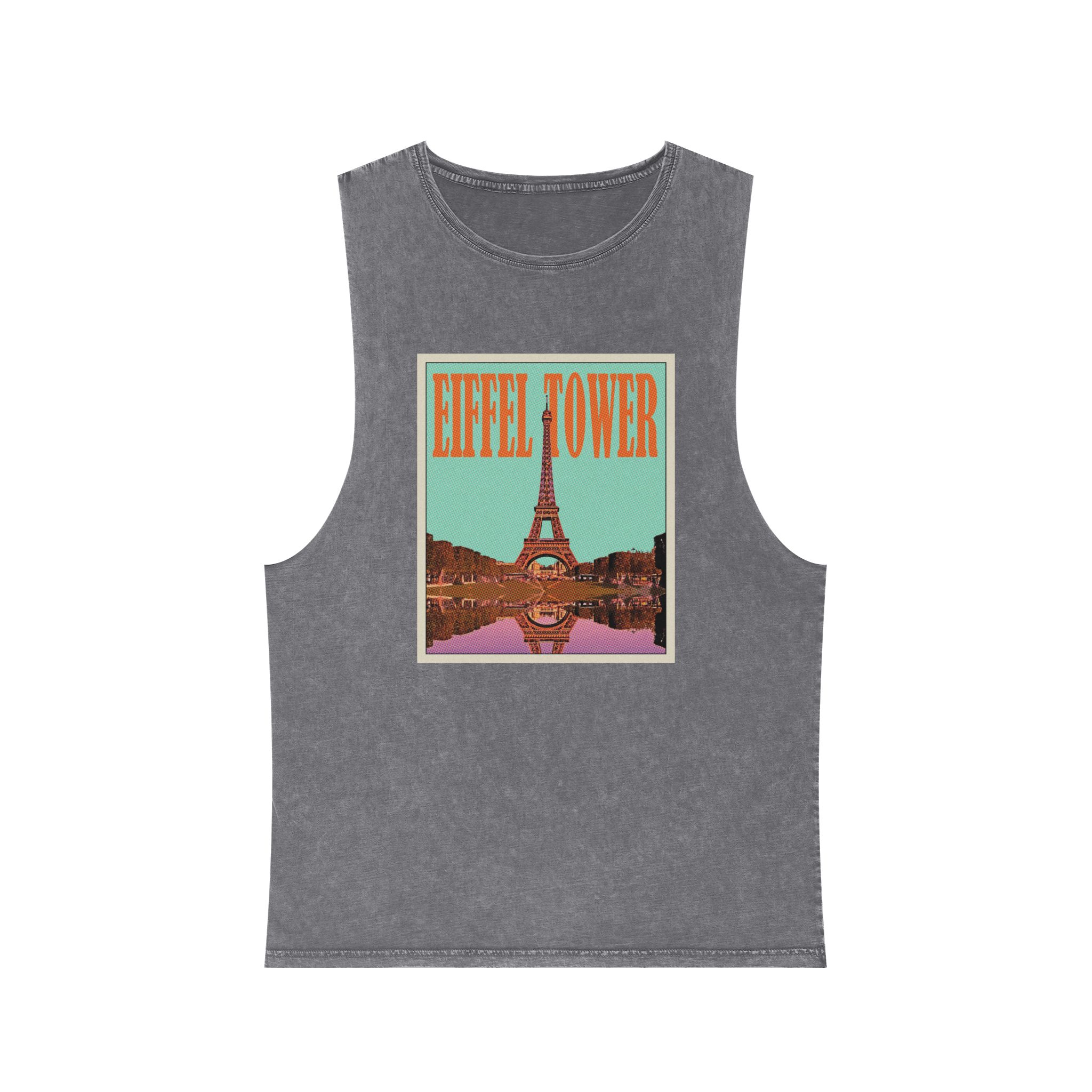 Eiffel Tower Retro Travel Poster Unisex Stonewash Tank Top - Image 9