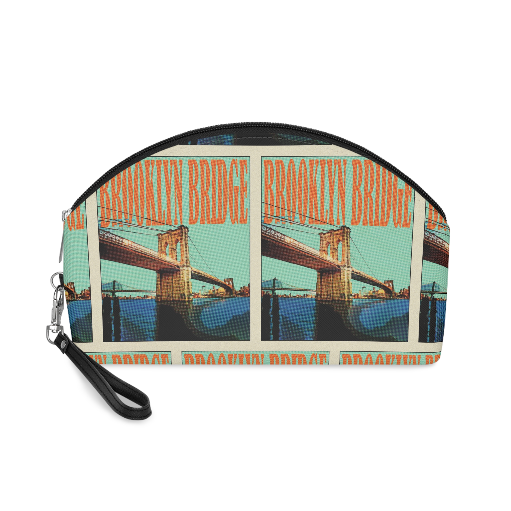Brooklyn Bridge Retro Travel Poster Makeup Bag