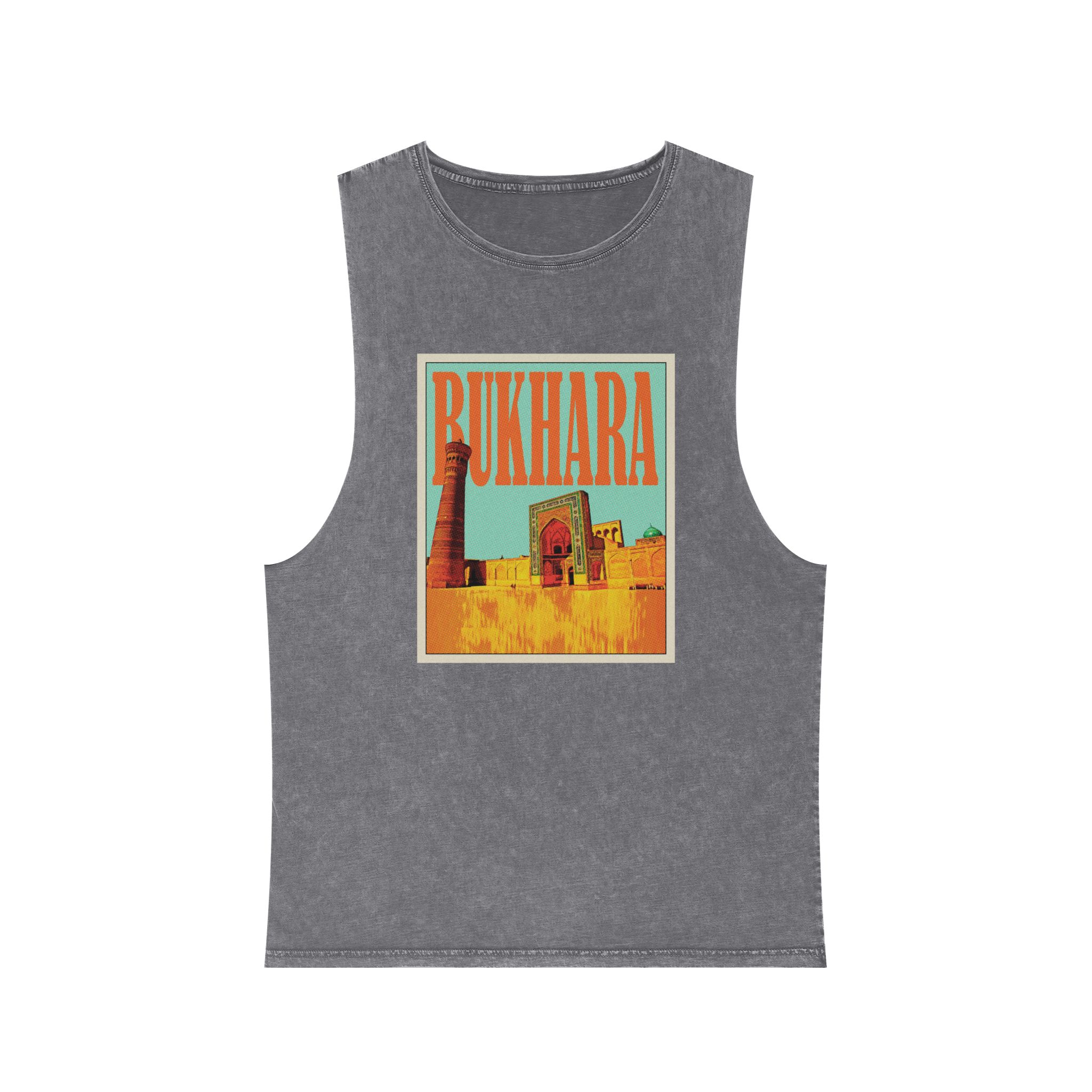 Bukhara Retro Travel Poster Unisex Stonewash Tank Top - Image 9