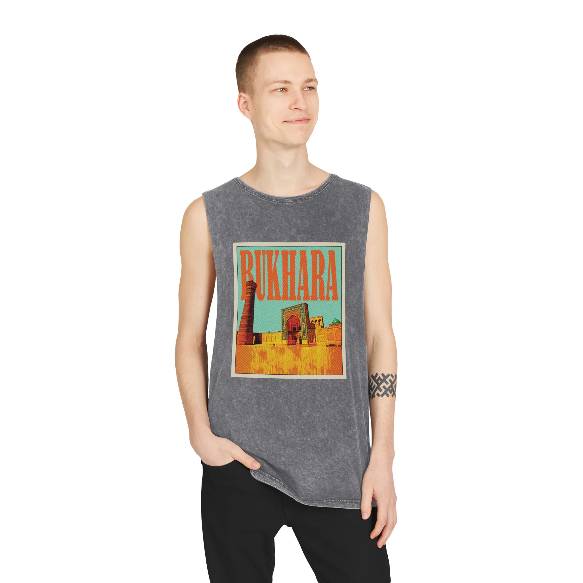 Bukhara Retro Travel Poster Unisex Stonewash Tank Top - Image 11