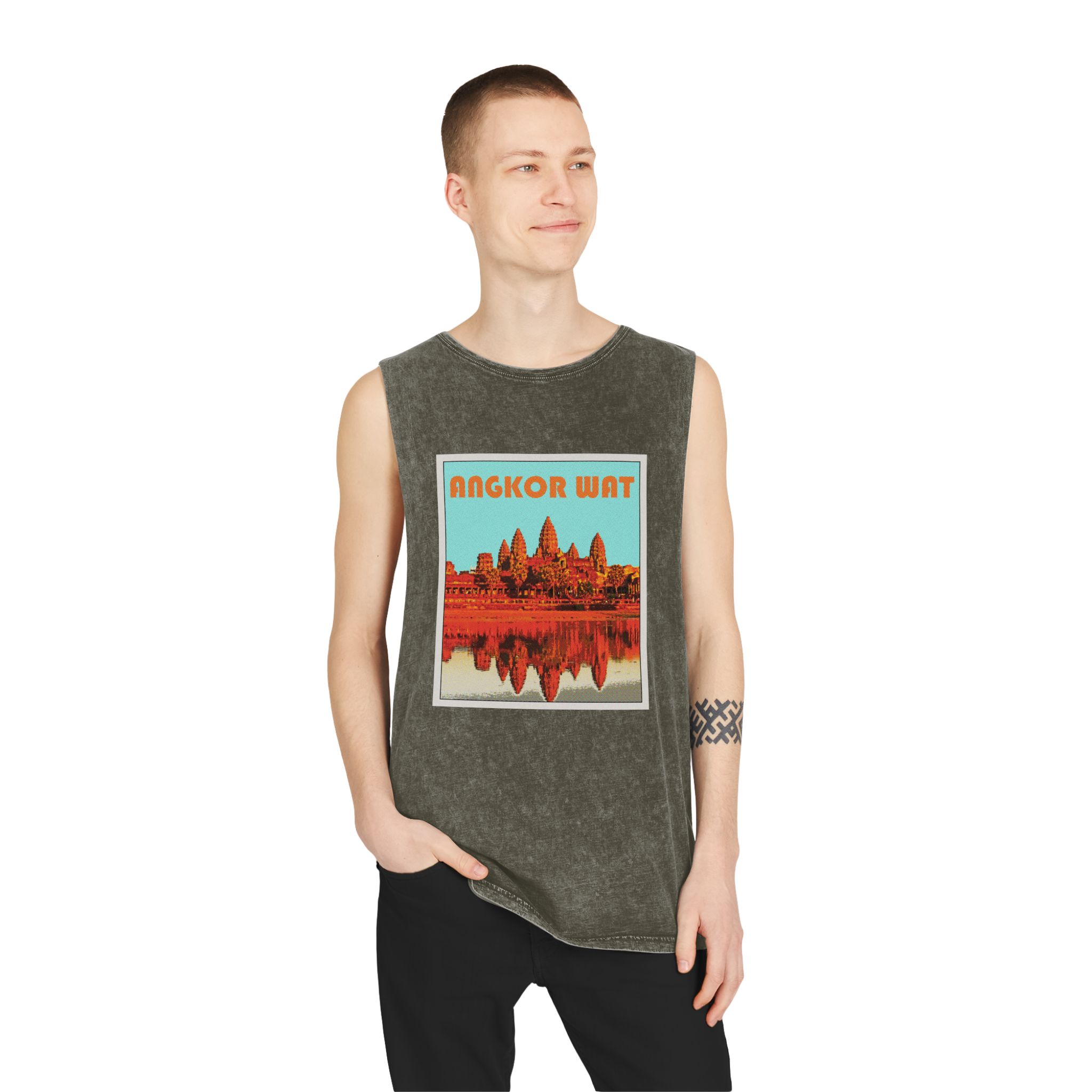 Angkor Wat Retro Travel Poster (1) Unisex Stonewash Tank Top - Image 7