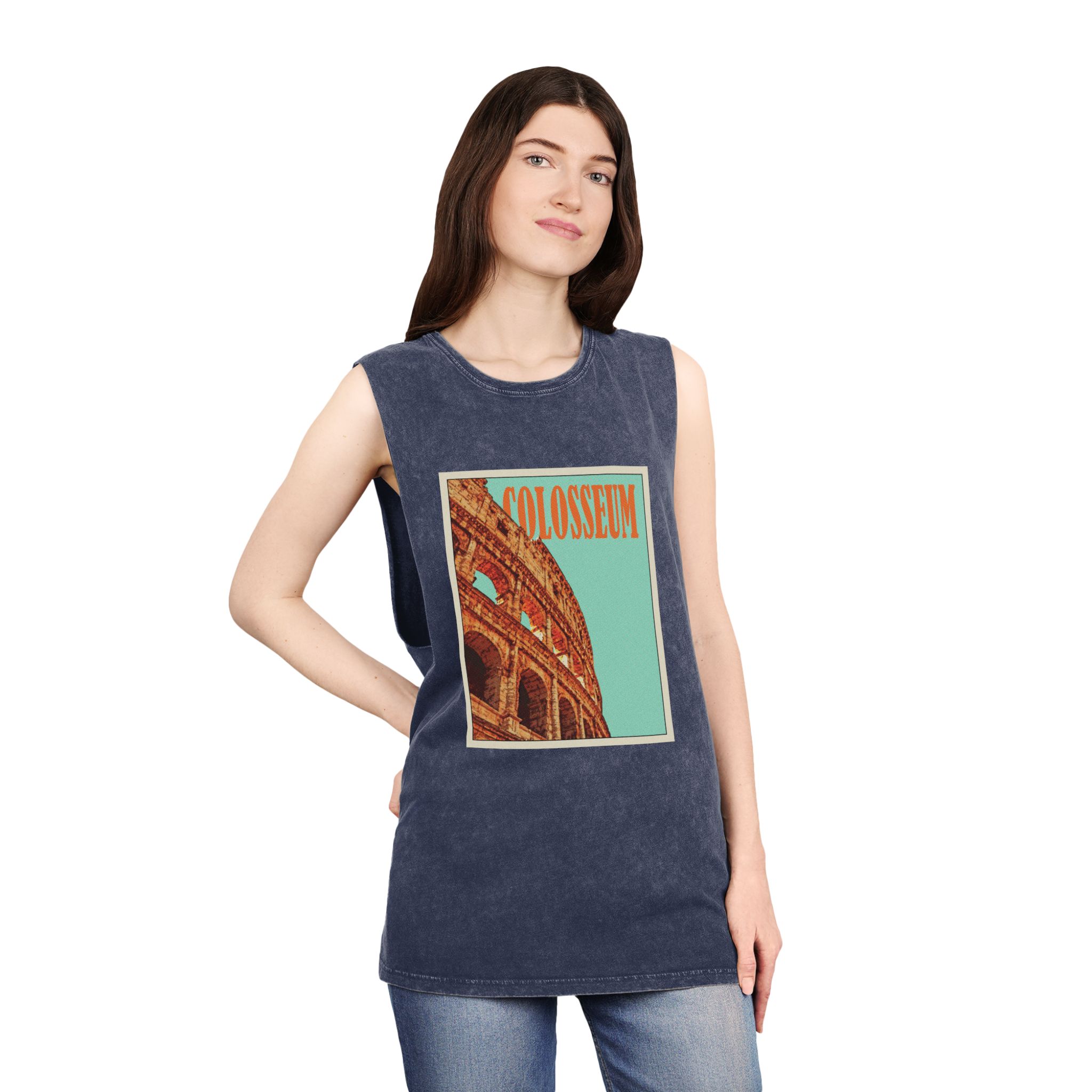 Colosseum Retro Travel Poster (2) Unisex Stonewash Tank Top - Image 16
