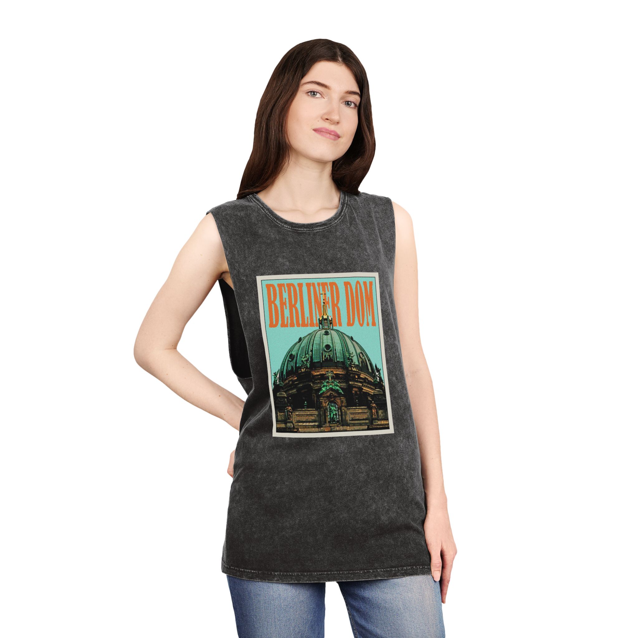 Berliner Dom Retro Travel Poster Unisex Stonewash Tank Top - Image 4