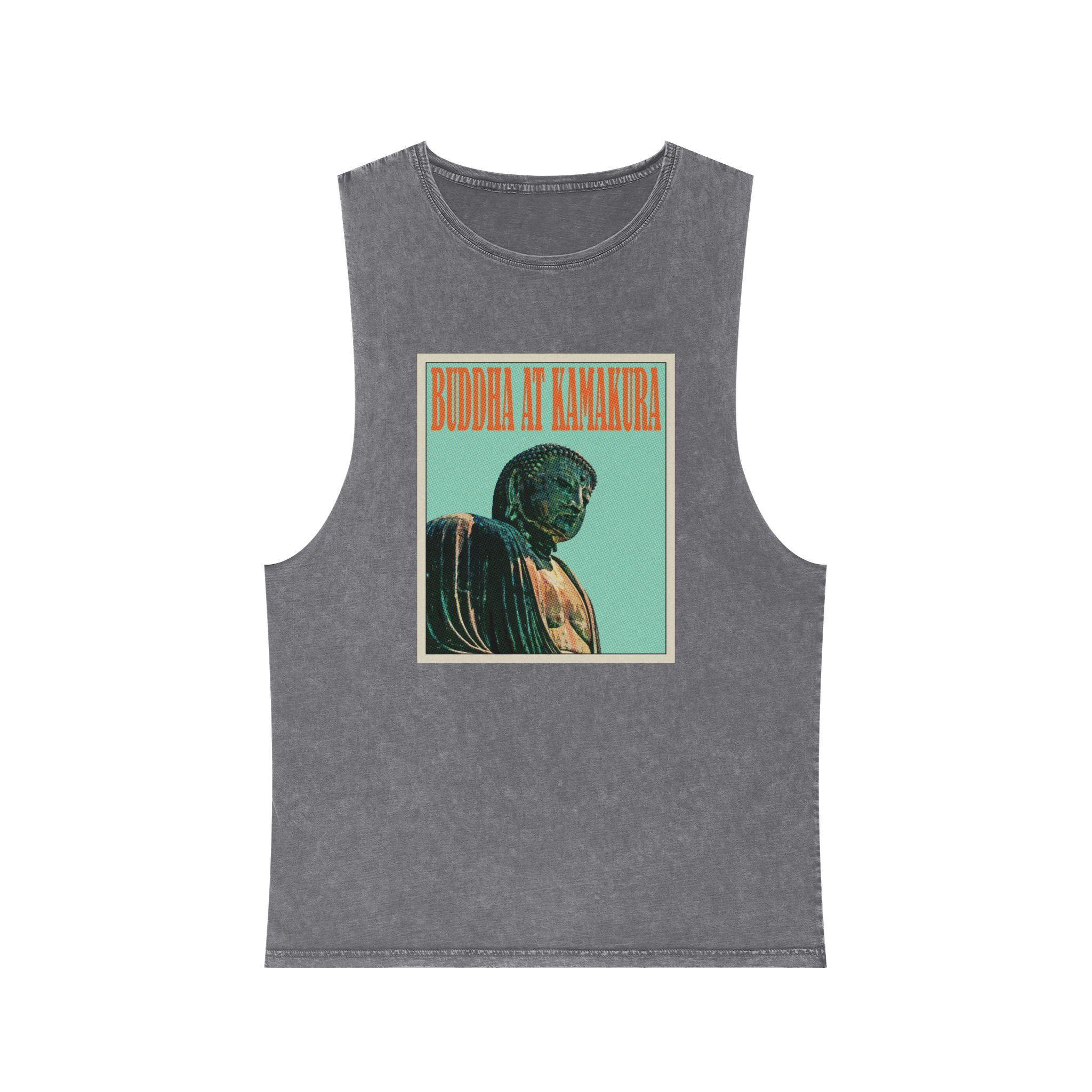 Buddha Kamakura Retro Travel Poster Unisex Stonewash Tank Top - Image 9