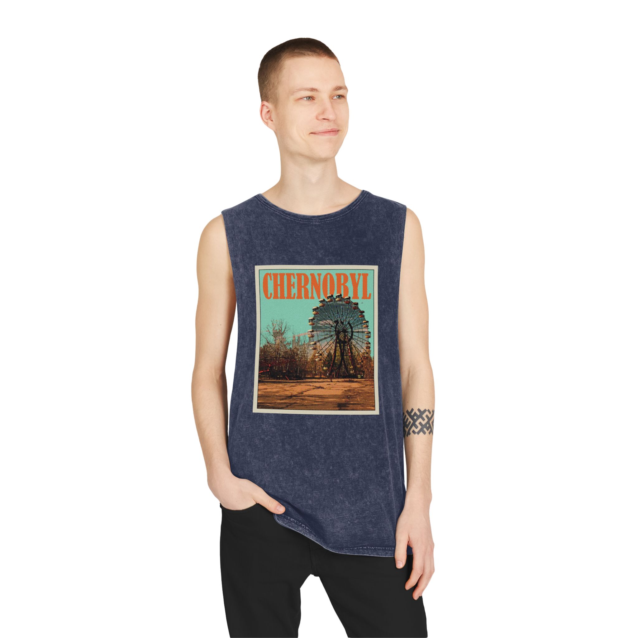 Chernobyl Retro Travel Poster Unisex Stonewash Tank Top - Image 15