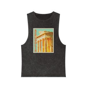Acropolis Retro Travel Poster Unisex Stonewash Tank Top