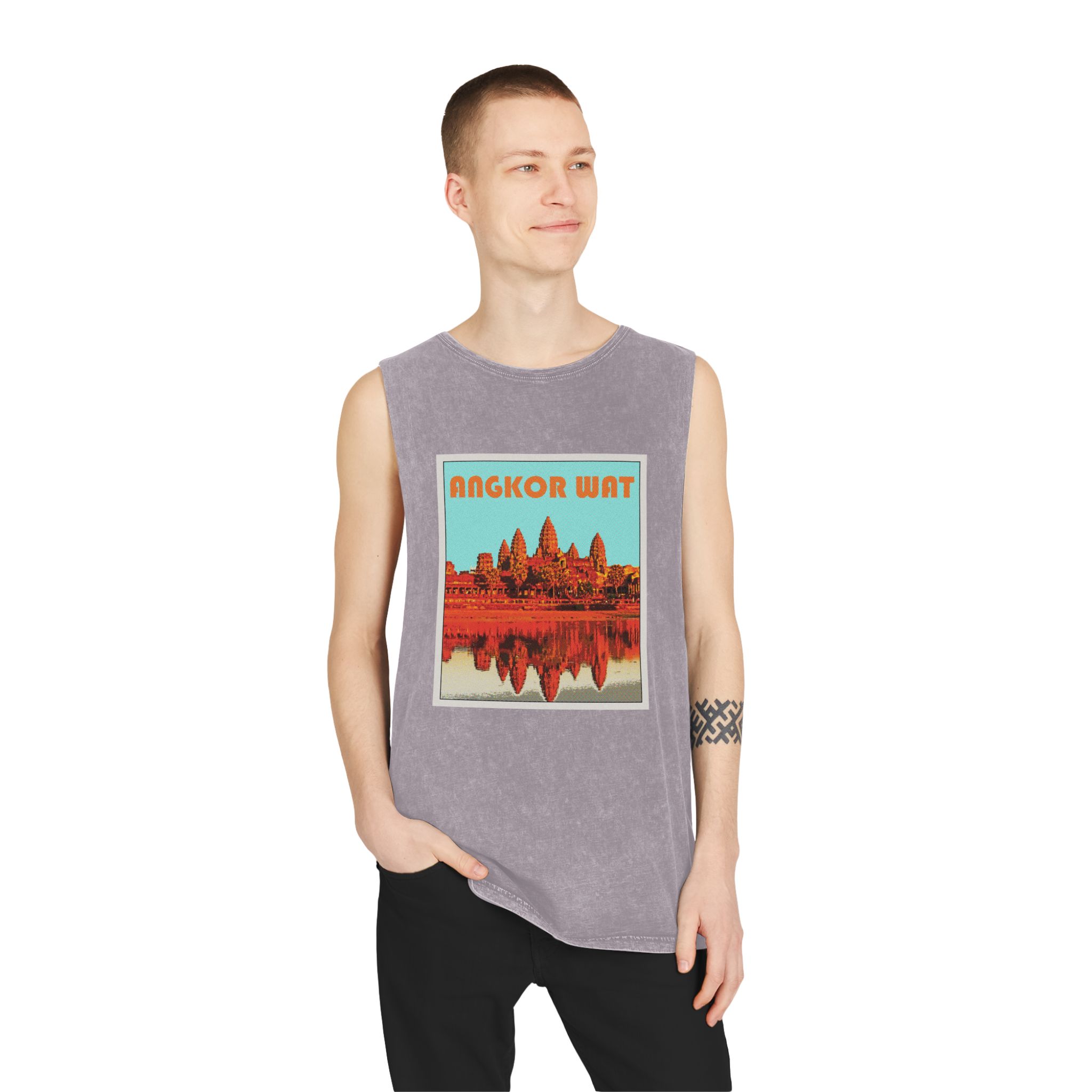 Angkor Wat Retro Travel Poster (1) Unisex Stonewash Tank Top - Image 19