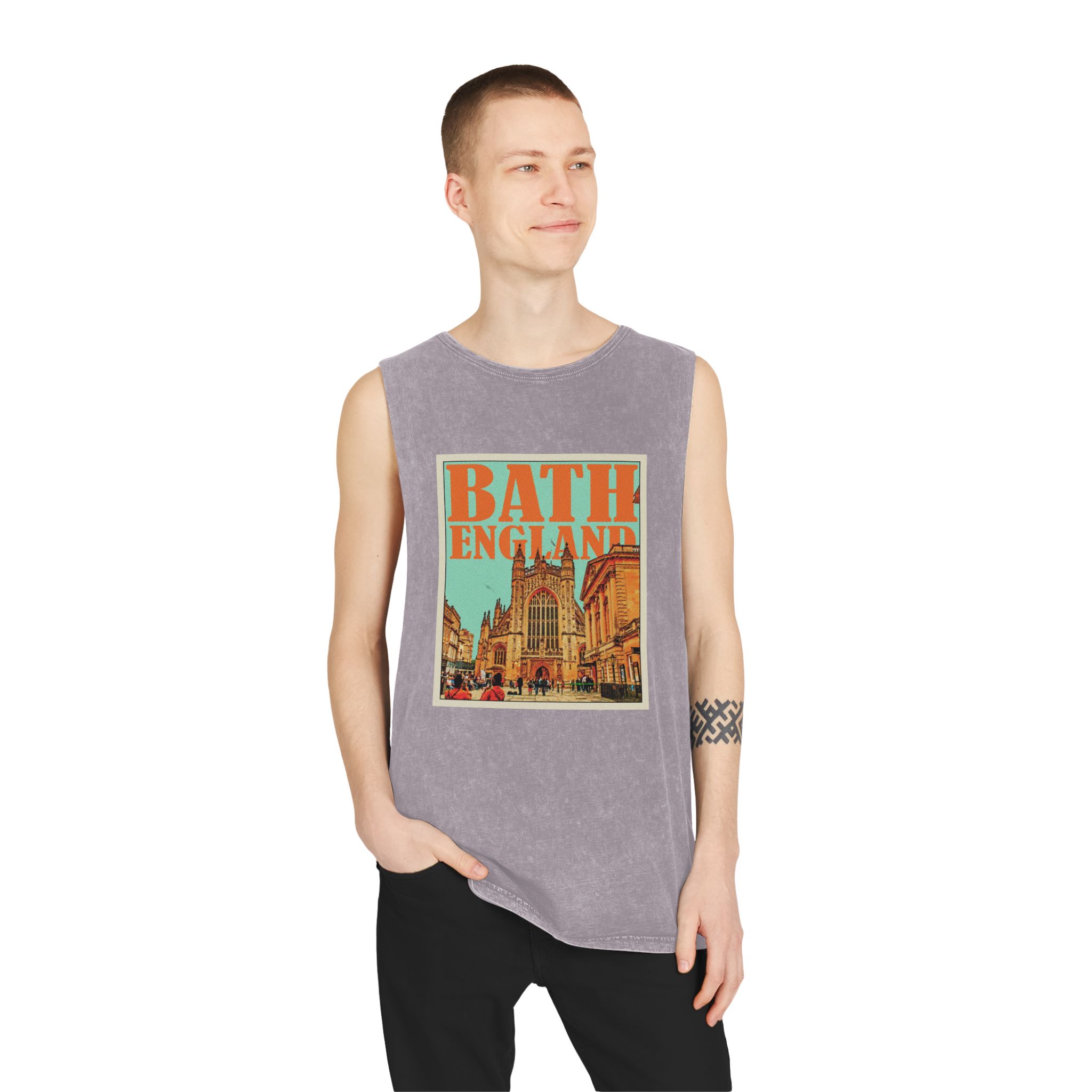 Bath England Retro Travel Poster Unisex Stonewash Tank Top - Image 19