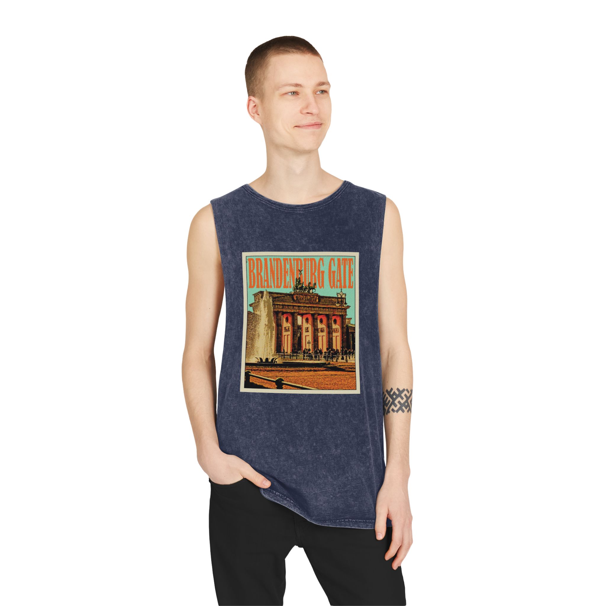 Brandenburg Gate Retro Travel Poster Unisex Stonewash Tank Top - Image 15