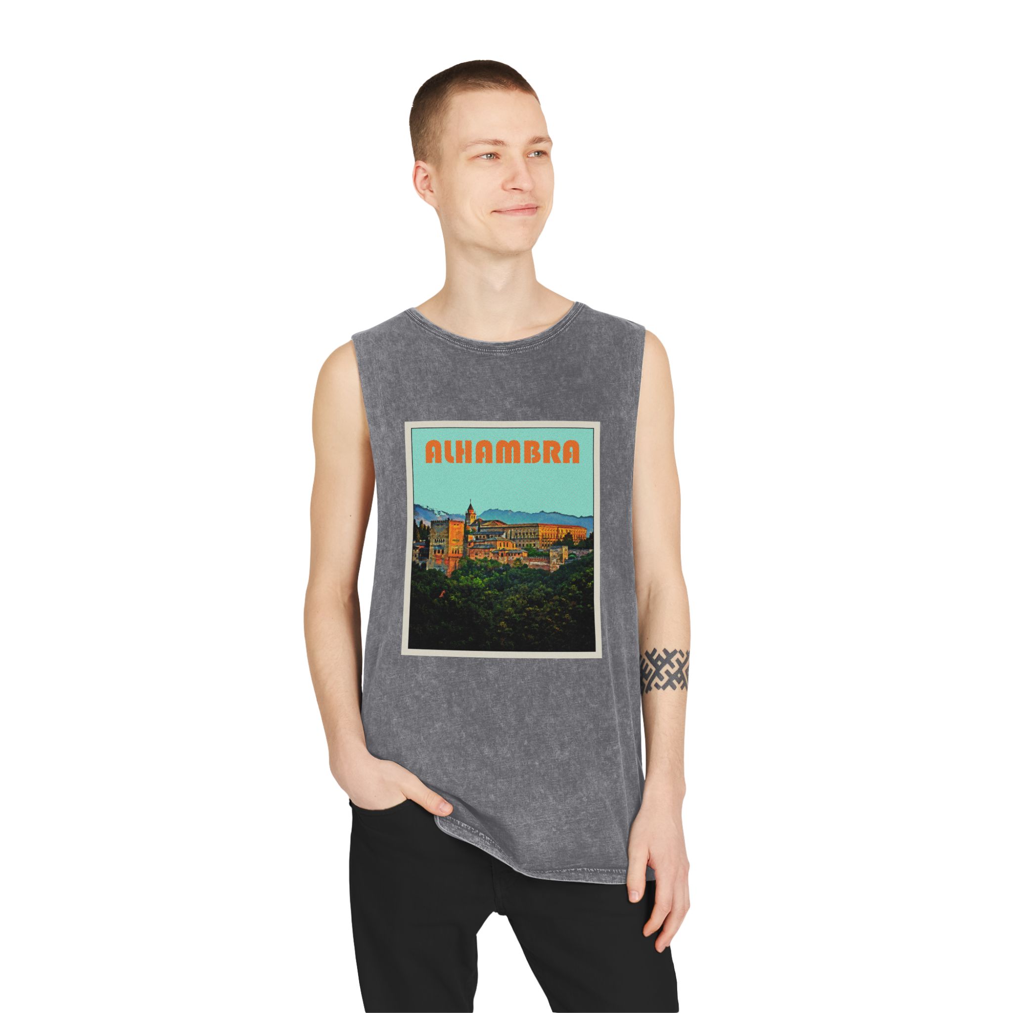 Alhambra Retro Travel Poster Unisex Stonewash Tank Top - Image 11