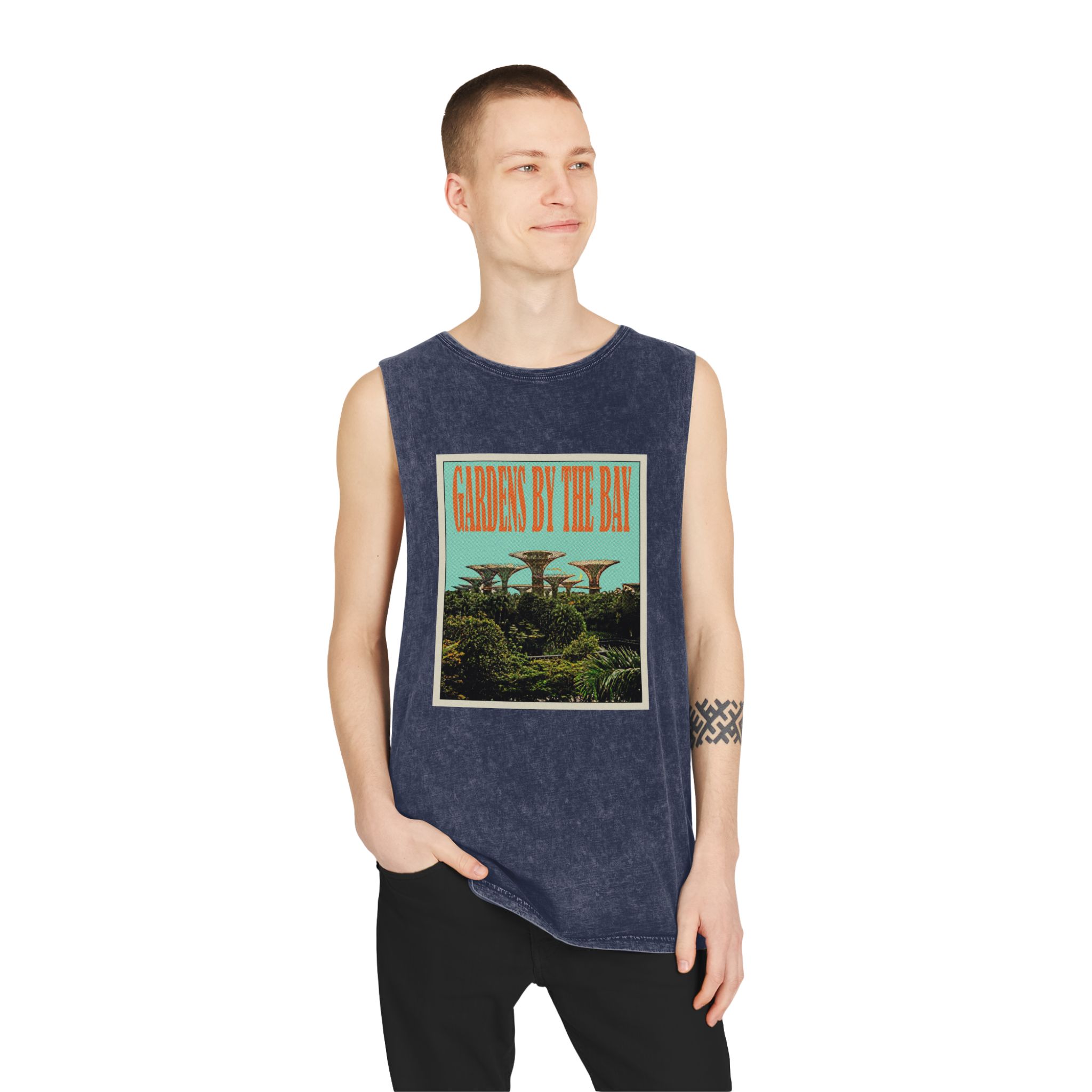 Gardens By Bay Retro Travel Poster Unisex Stonewash Tank Top - Image 15