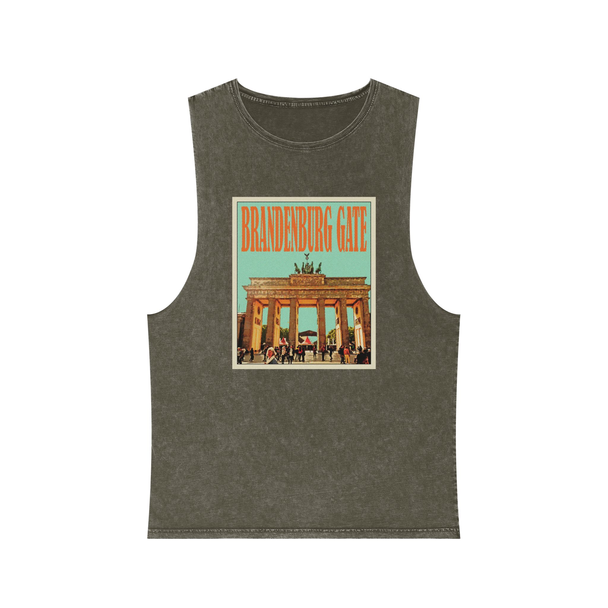Brandenburg Gate Retro Travel Poster (1) Unisex Stonewash Tank Top - Image 5