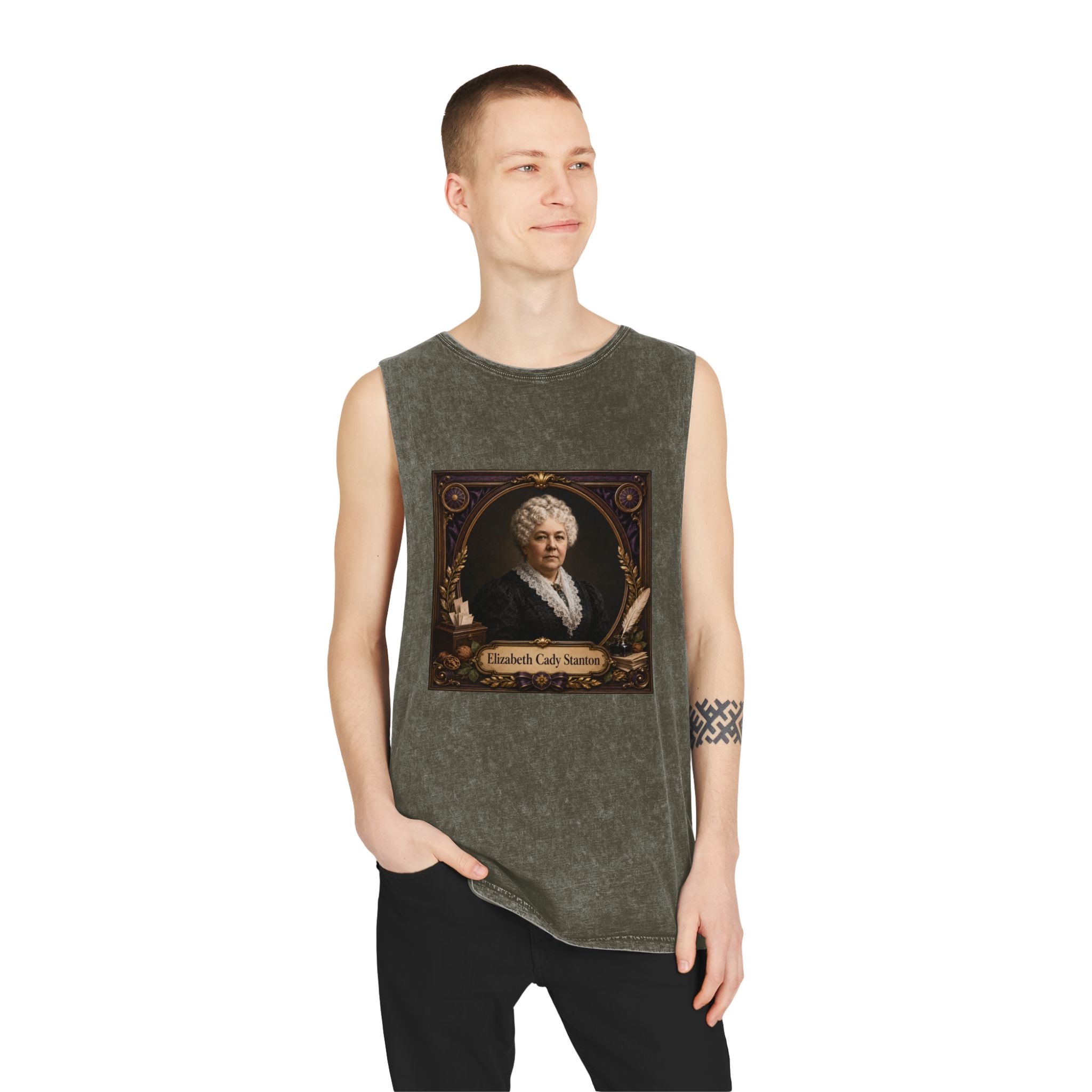 Elizabeth Cady Stanton Unisex Stonewash Tank Top - Image 7