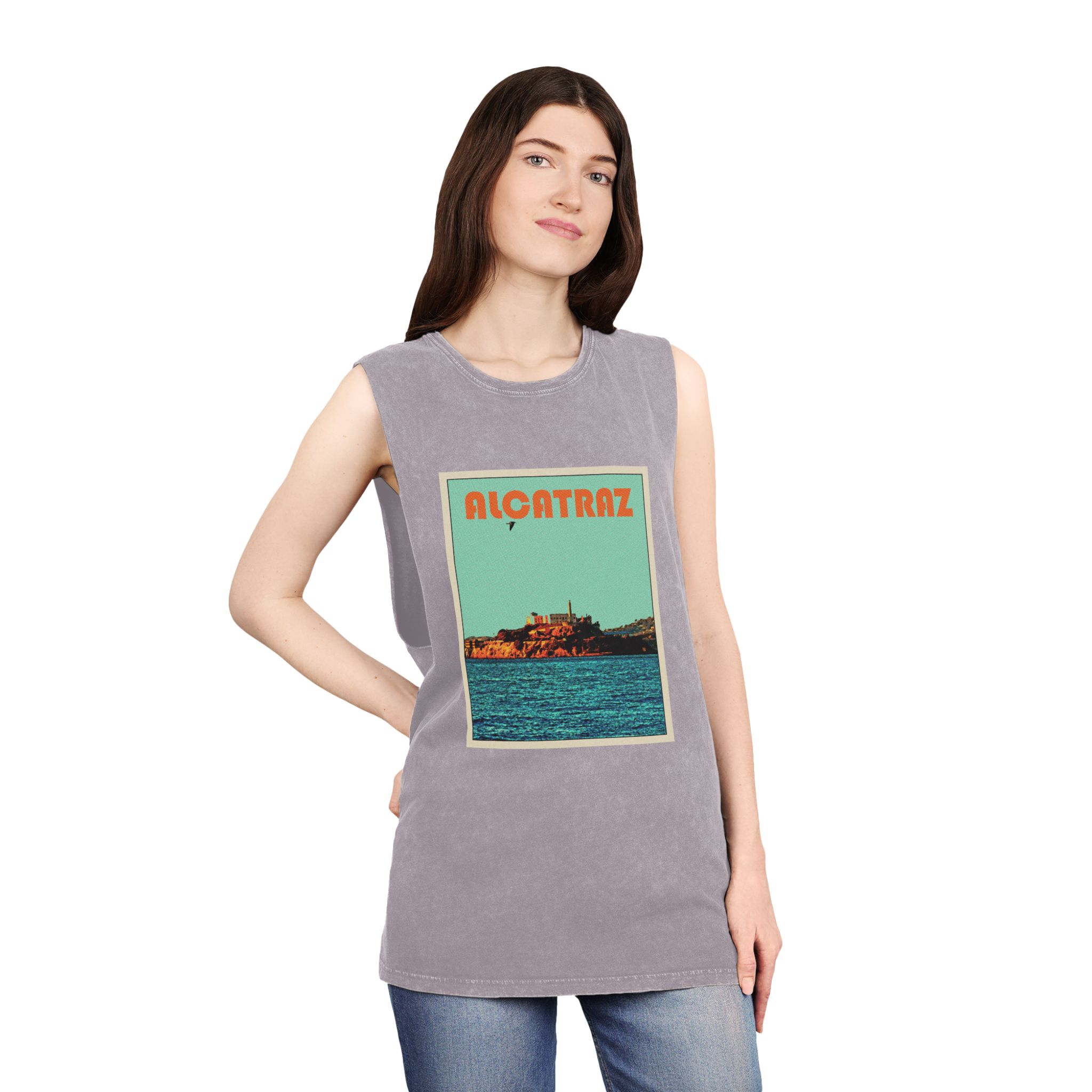 Alcatraz Retro Travel Poster Unisex Stonewash Tank Top - Image 20