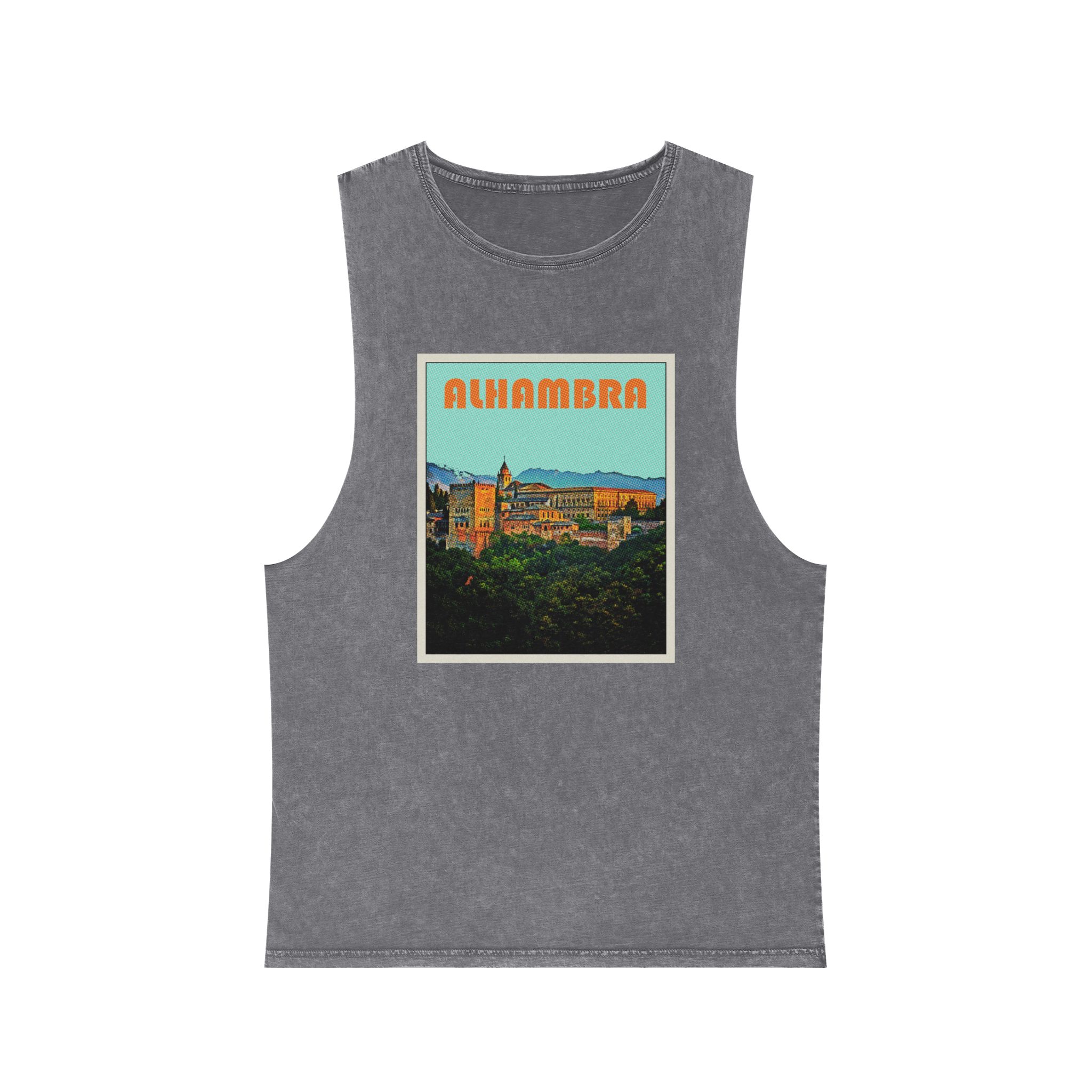 Alhambra Retro Travel Poster Unisex Stonewash Tank Top - Image 9