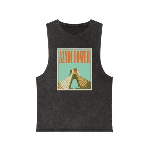 Azadi Tower Retro Travel Poster Unisex Stonewash Tank Top