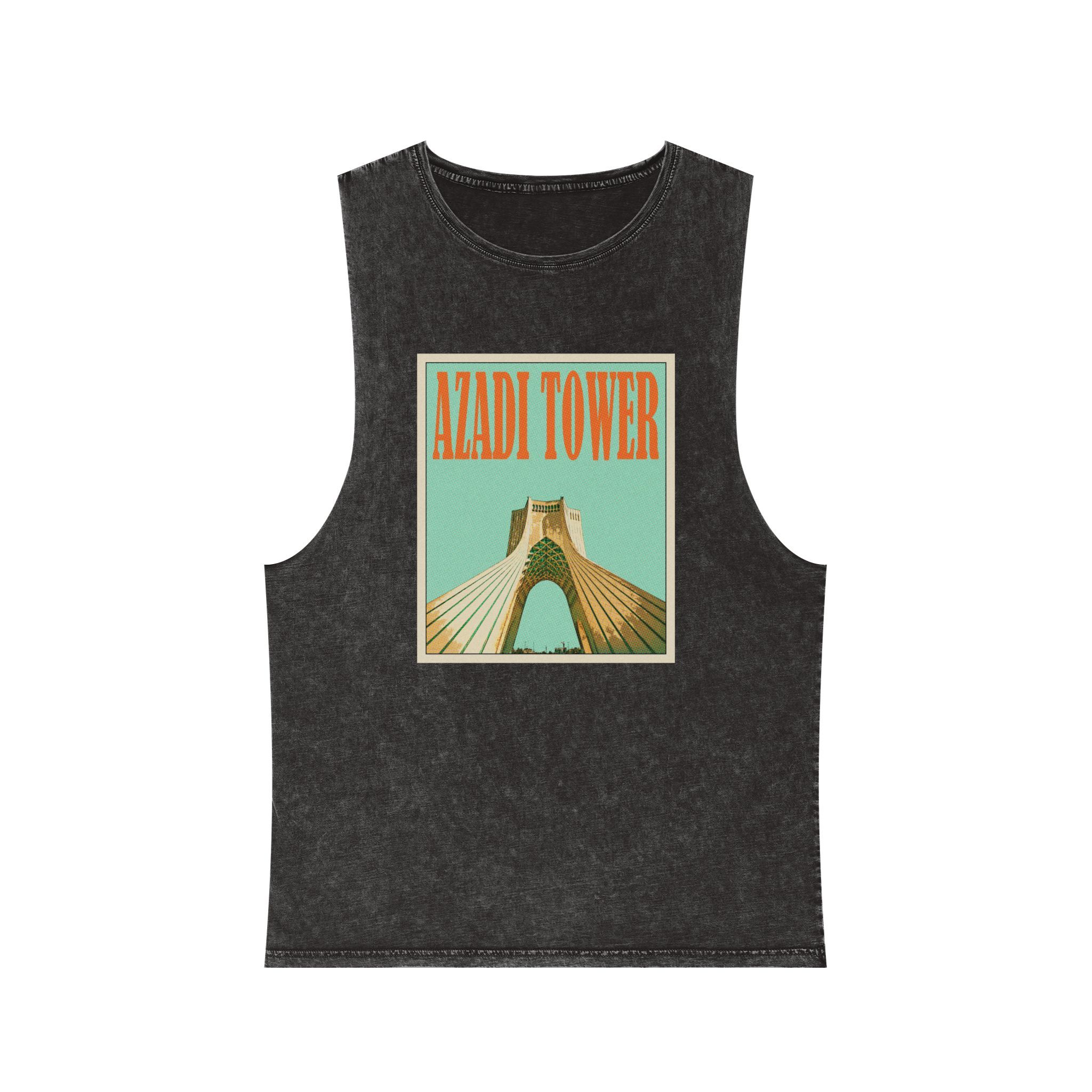 Azadi Tower Retro Travel Poster Unisex Stonewash Tank Top
