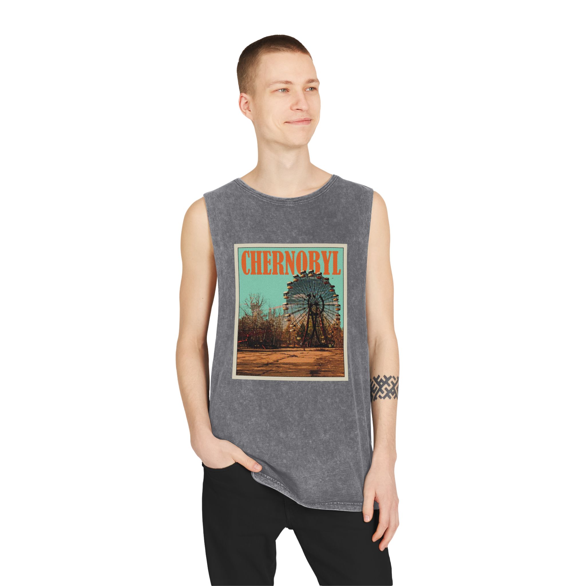 Chernobyl Retro Travel Poster Unisex Stonewash Tank Top - Image 11