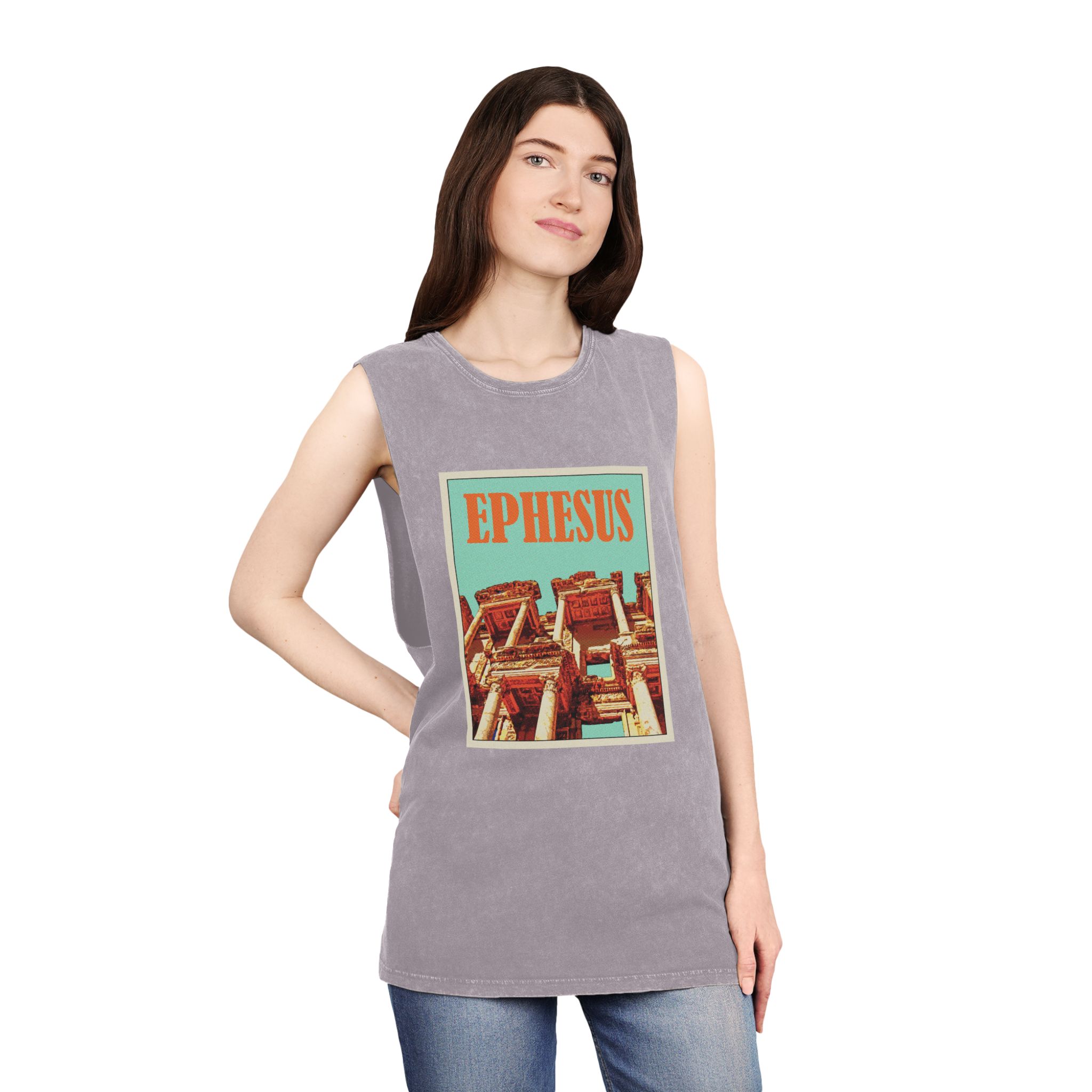 Ephesus Retro Travel Poster Unisex Stonewash Tank Top - Image 20