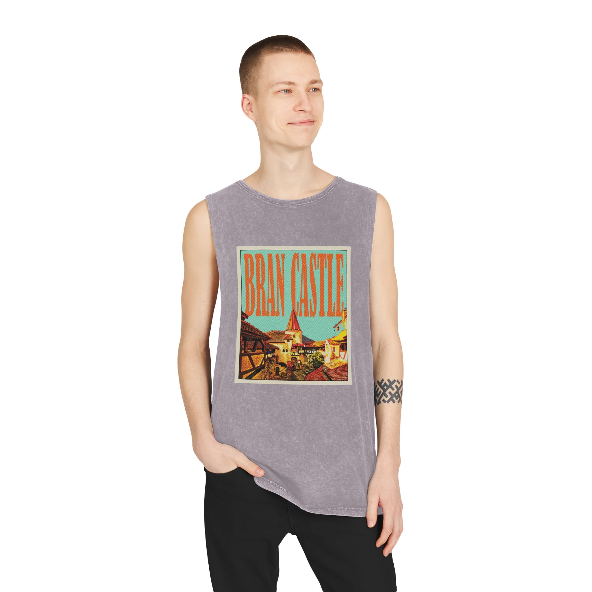 Bran Castle Retro Travel Poster (1) Unisex Stonewash Tank Top - Image 19