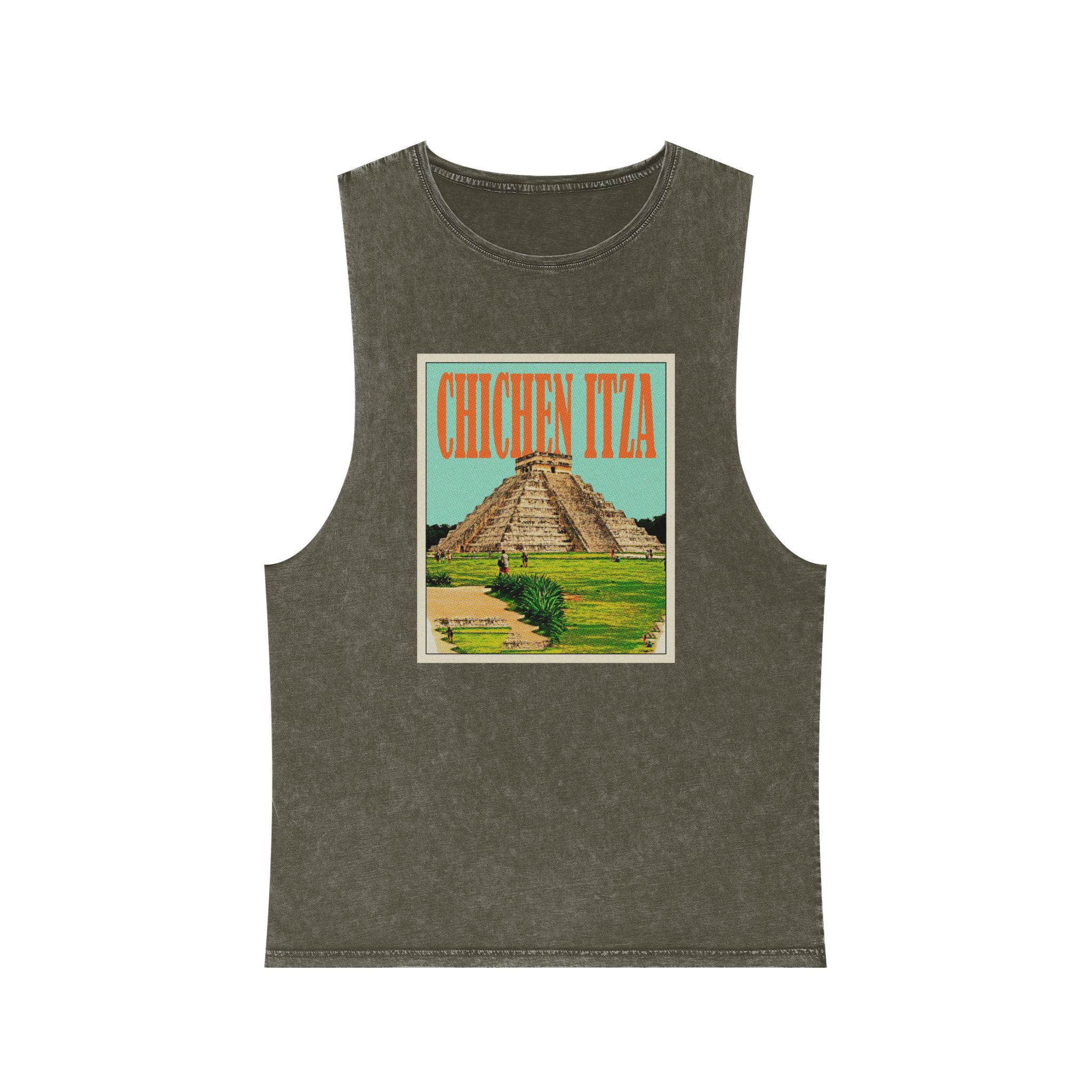 Chichen Itza Retro Travel Poster Unisex Stonewash Tank Top - Image 5